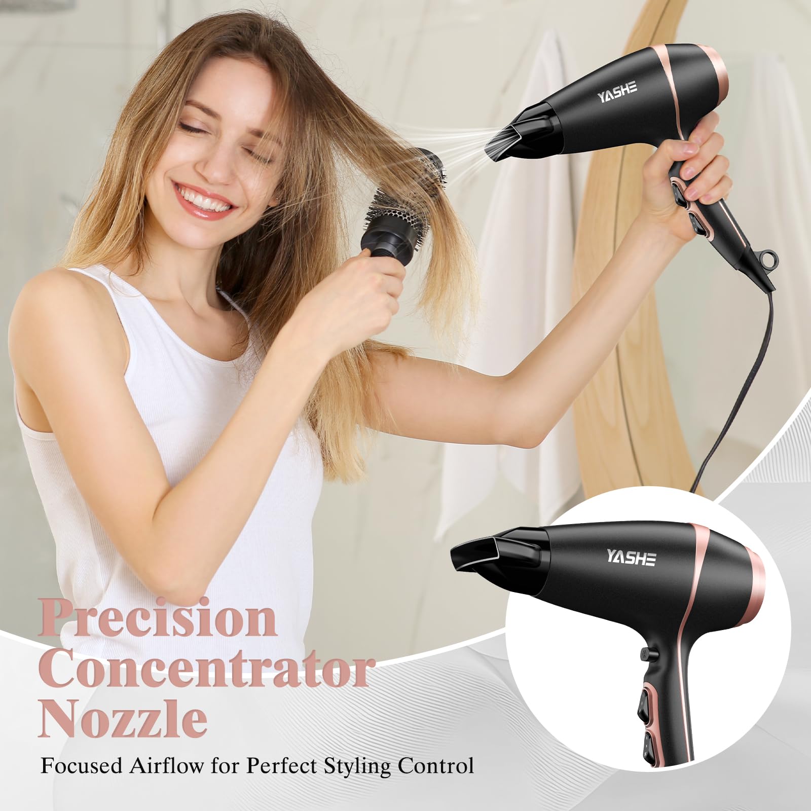 YASHE Professional 2000W Hair Dryer with Cool Shot, 2 Speeds & 3 Heat Settings 4