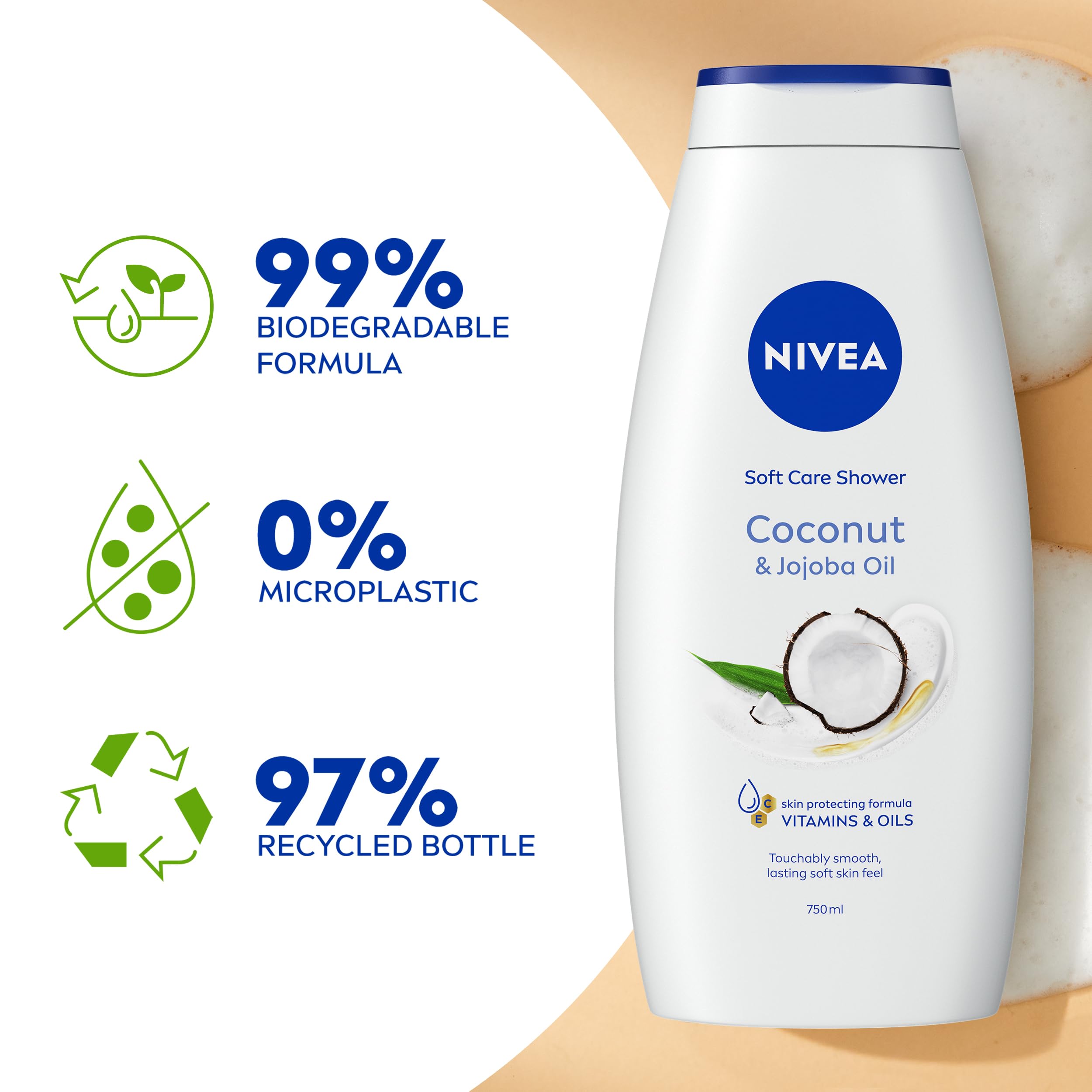 NIVEA Coconut & Jojoba Oil Shower Cream, 750ml - Moisturising Body Wash for Smooth Skin 5