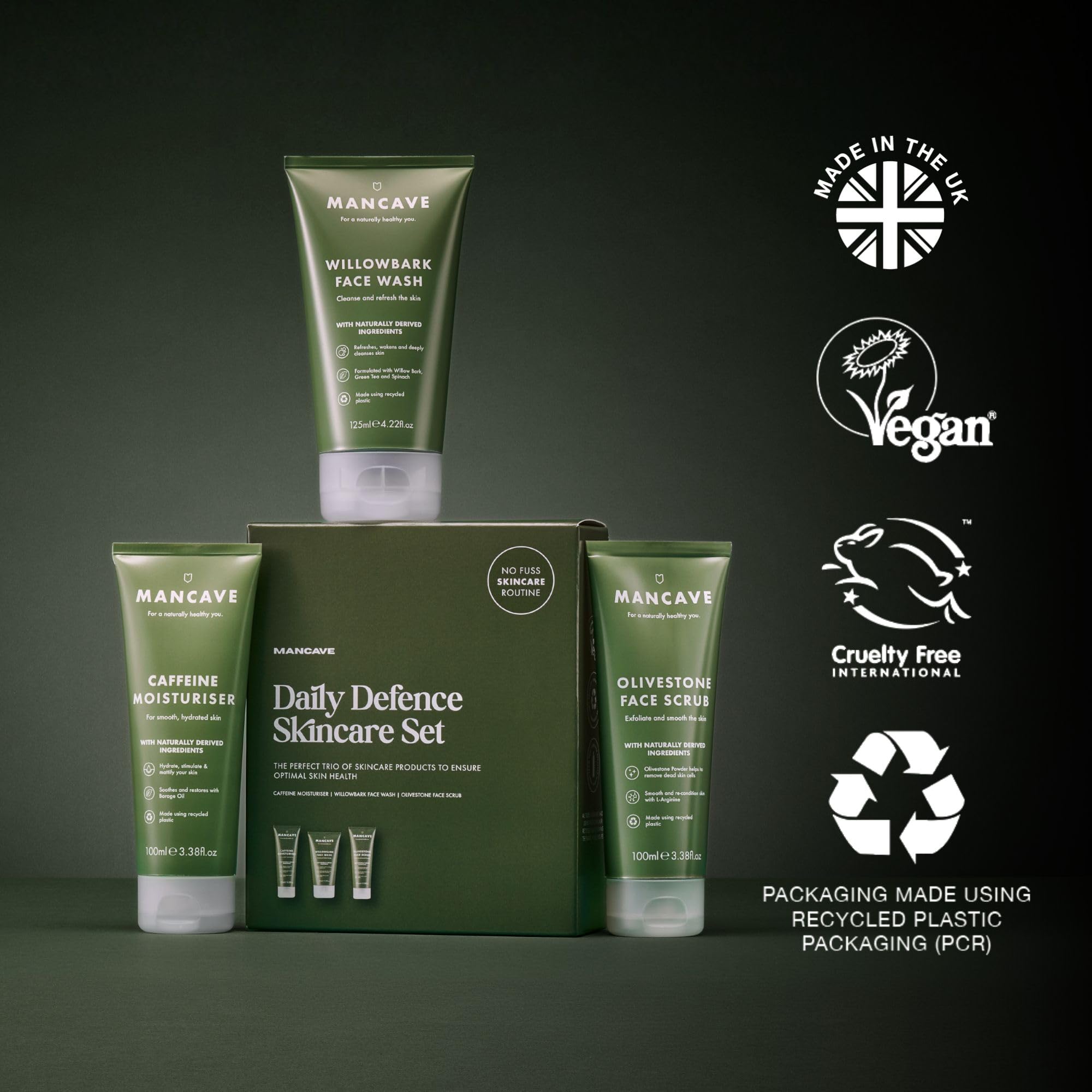 ManCave Originals 3-Piece Skincare Gift Set with Face Wash, Scrub, and Moisturiser 4