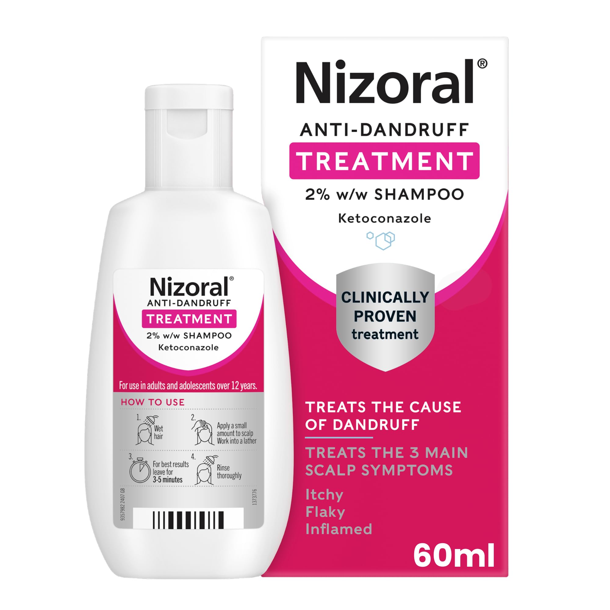 Nizoral Anti-Dandruff Treatment Shampoo with Ketoconazole - Treats and Prevents Flakes