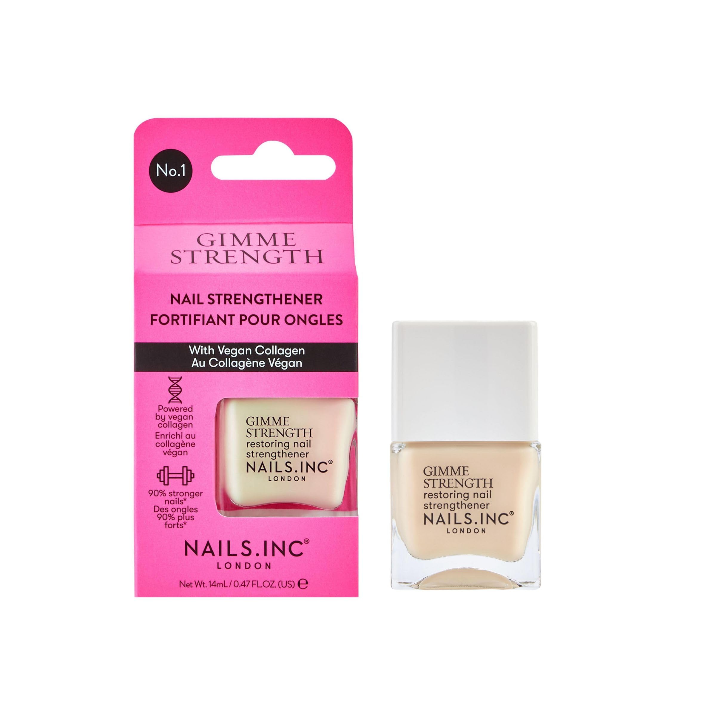 Nails Inc Gimme Strength Nail Treatment Restoring Strengthener with Vegan Collagen, 14 ML