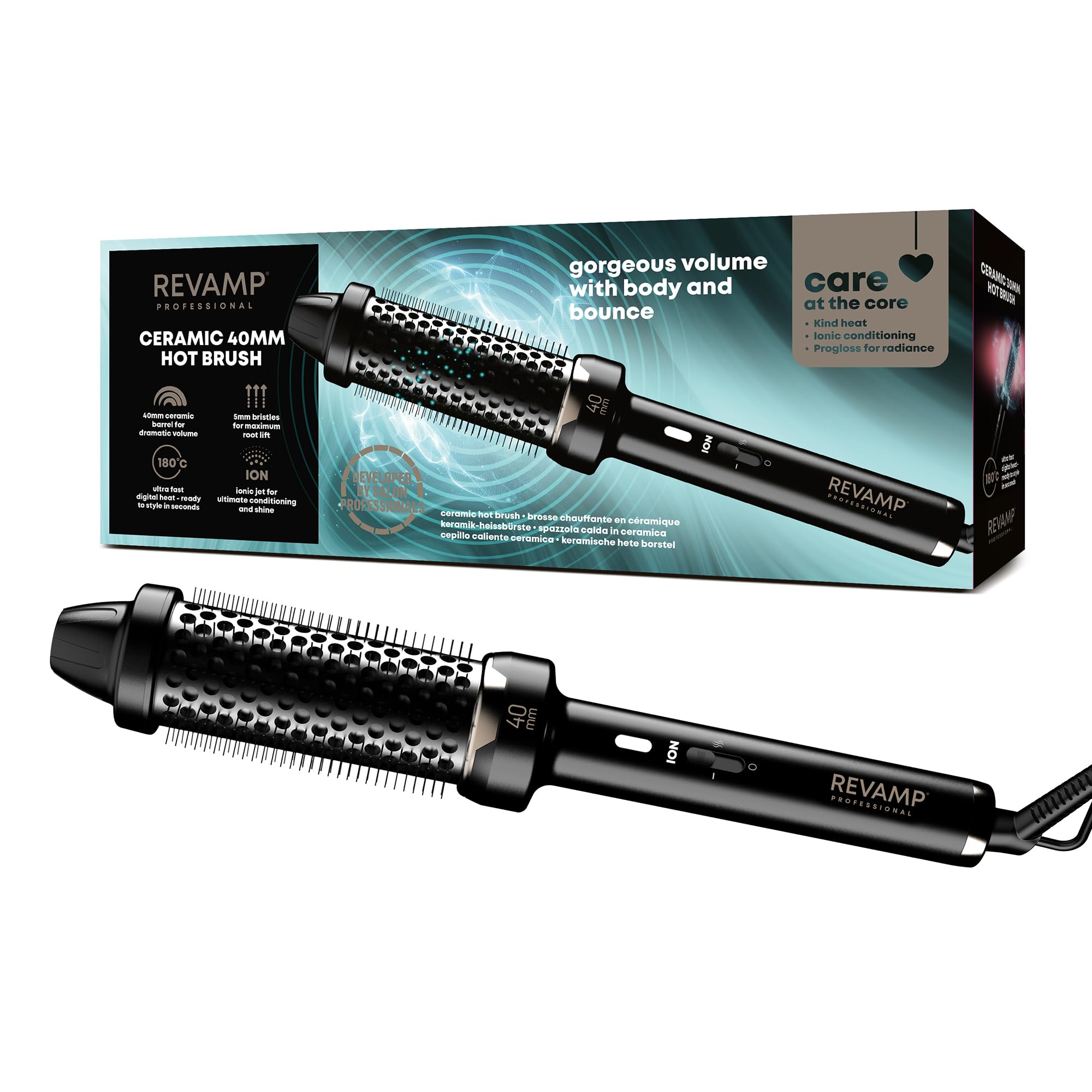 REVAMP Big Hot Brush Styler for Volume, Smoothness, and Shine with Ionic Jet Technology