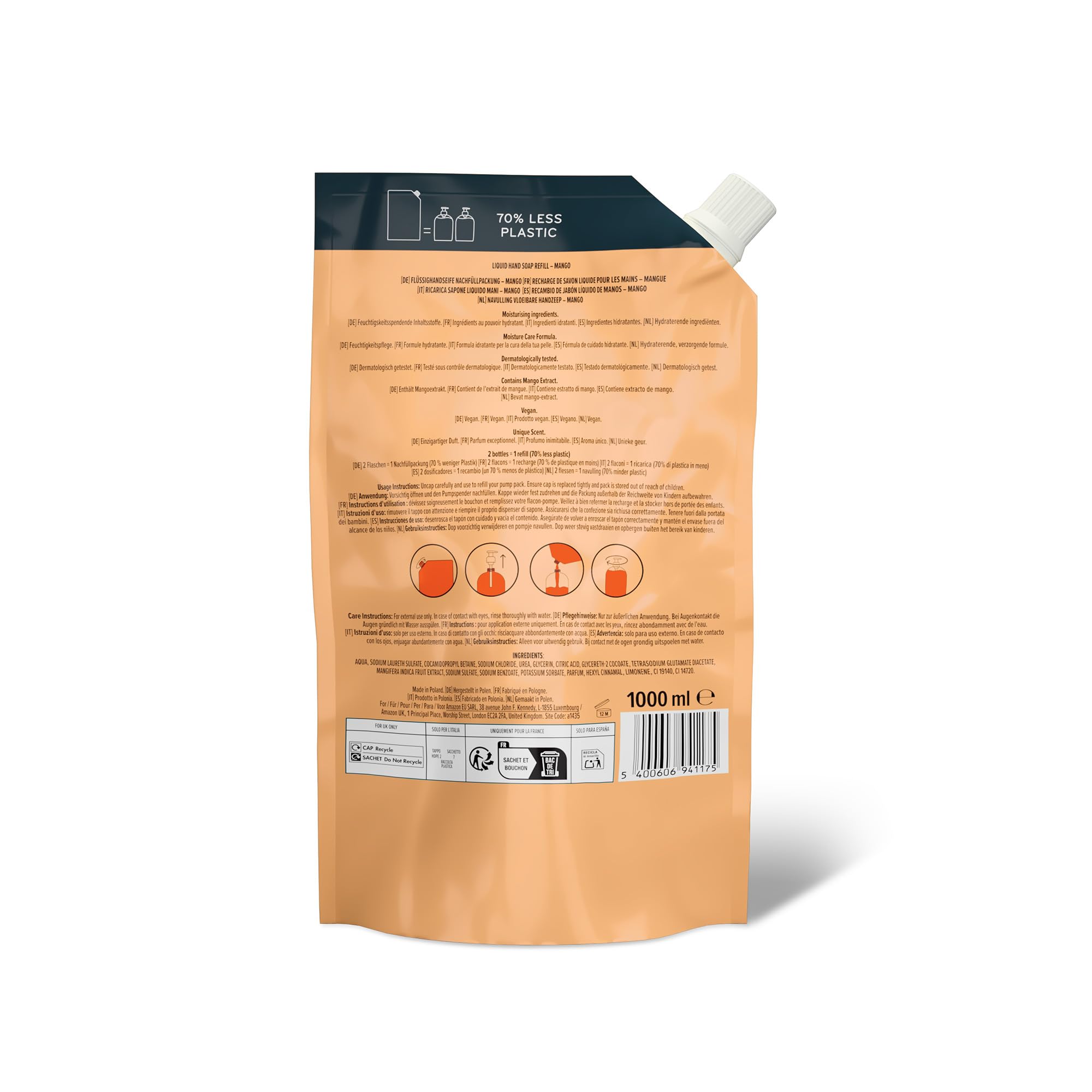 by Amazon Mango Hand Soap Refill - 2 x 1000ml Gentle Cleansing and Moisturizing Formula 3