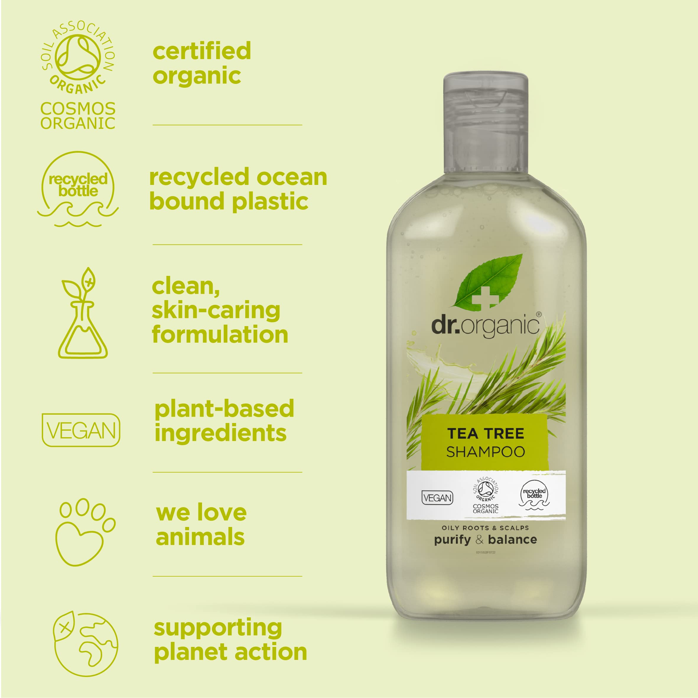 Dr. Organic Teebaum-Shampoo &amp; Spülung Set mit Reisetasche, reinigend, für fettiges Haar, natürlich, vegan, tierversuchsfrei, ohne Parabene und SLS, recycelbar und aus recyceltem, aus dem Meer stammendem Kunststoff, Bio, 265 ml 5