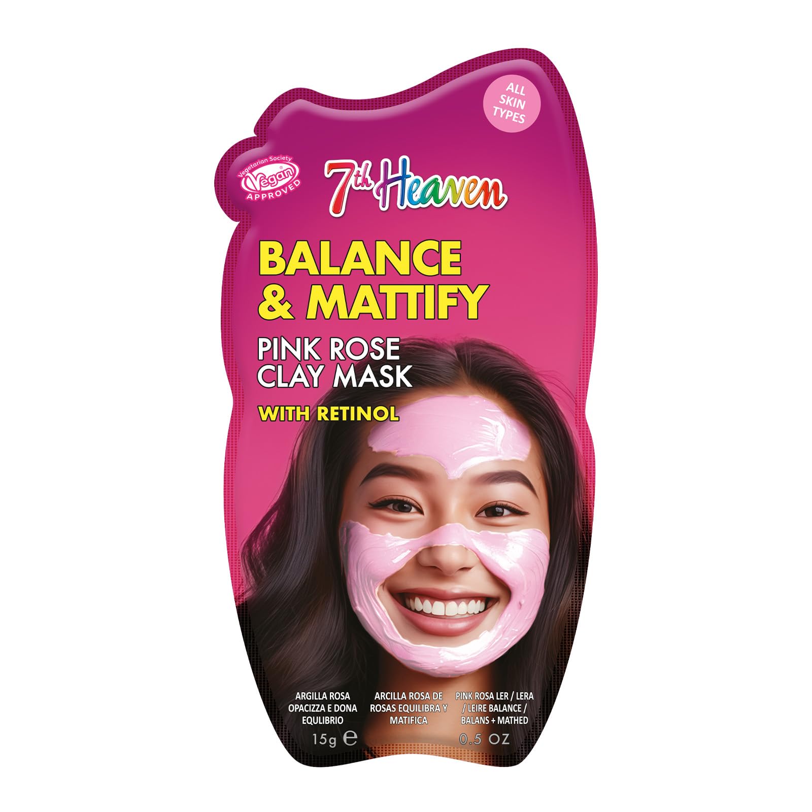 7th Heaven Pink Rose Clay Face Mask with Retinol for Brighter, Mattified Skin