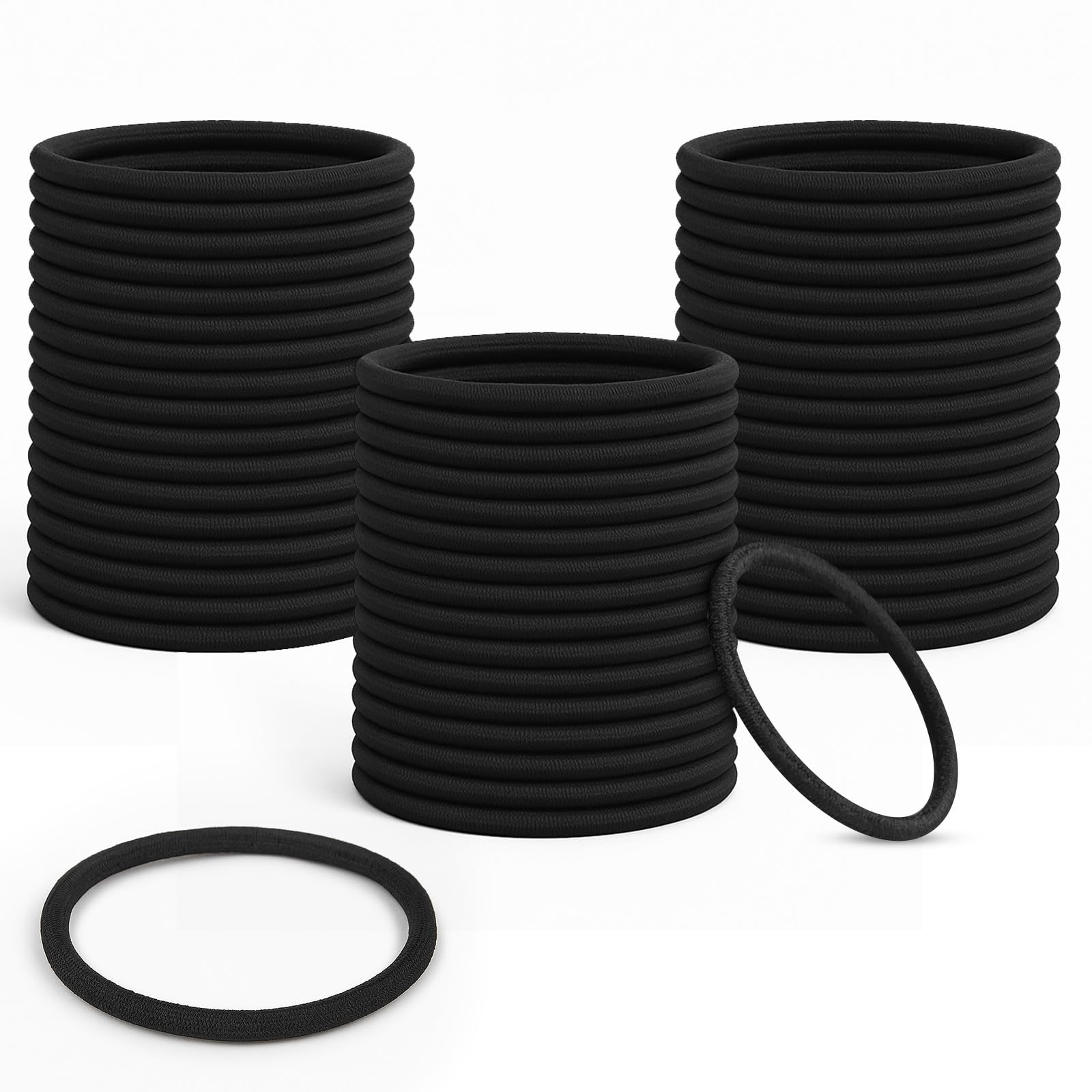 50 schwarze Haargummis, 4 mm dicke, weiche, elastische Haarbänder, Meta