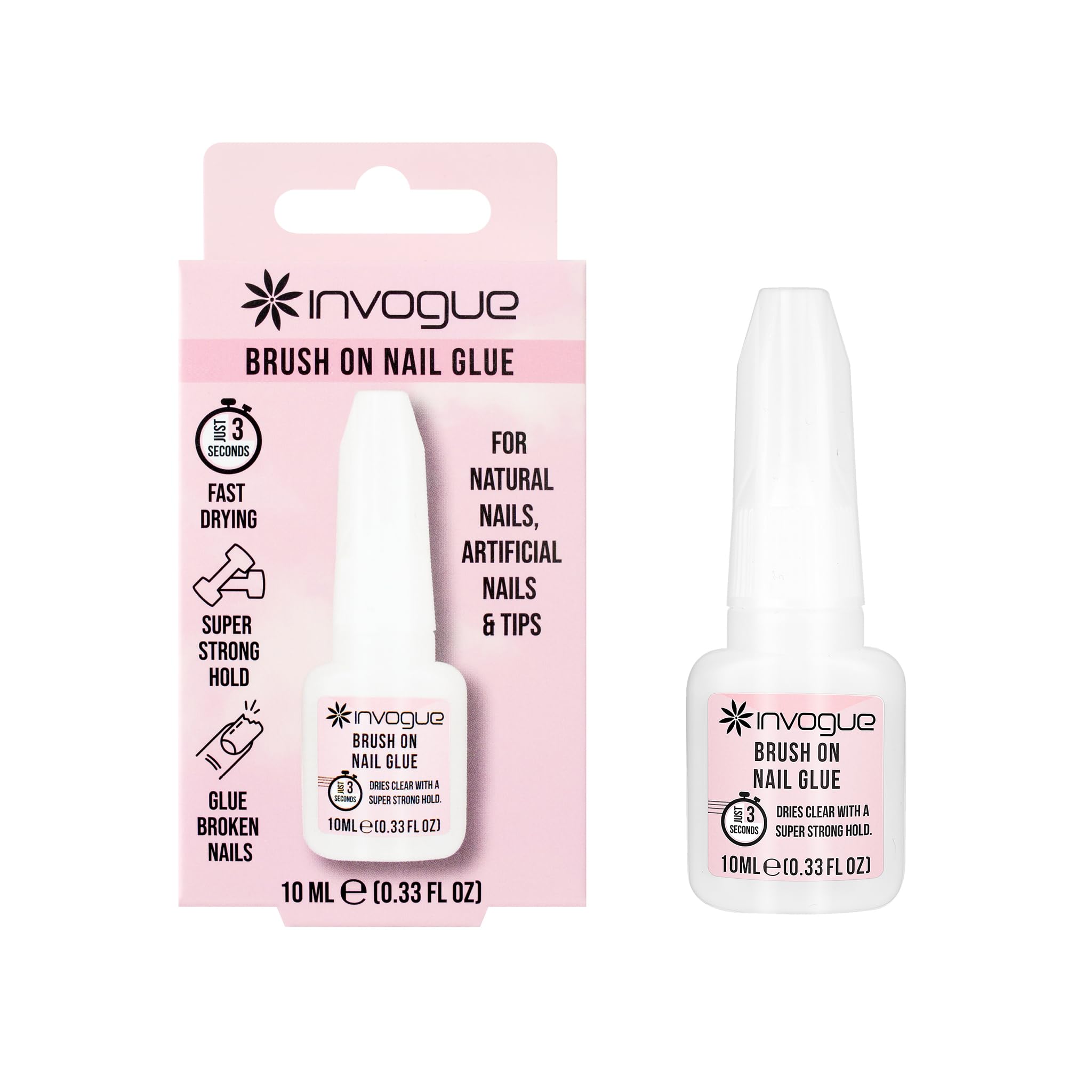 Invogue Brush On Nail Glue - Super Strong, Fast Drying Formula 10ml