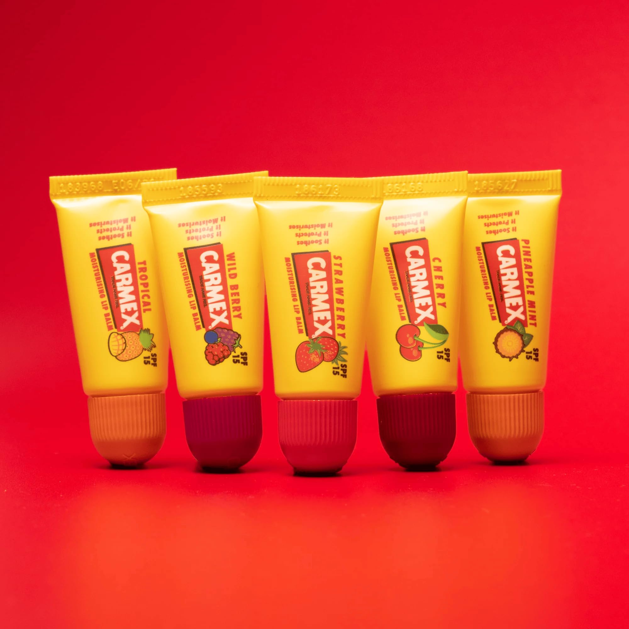 Carmex Mini Scented Lip Balm 5-Pack with SPF 15 | Cherry, Strawberry, Tropical Flavors 5