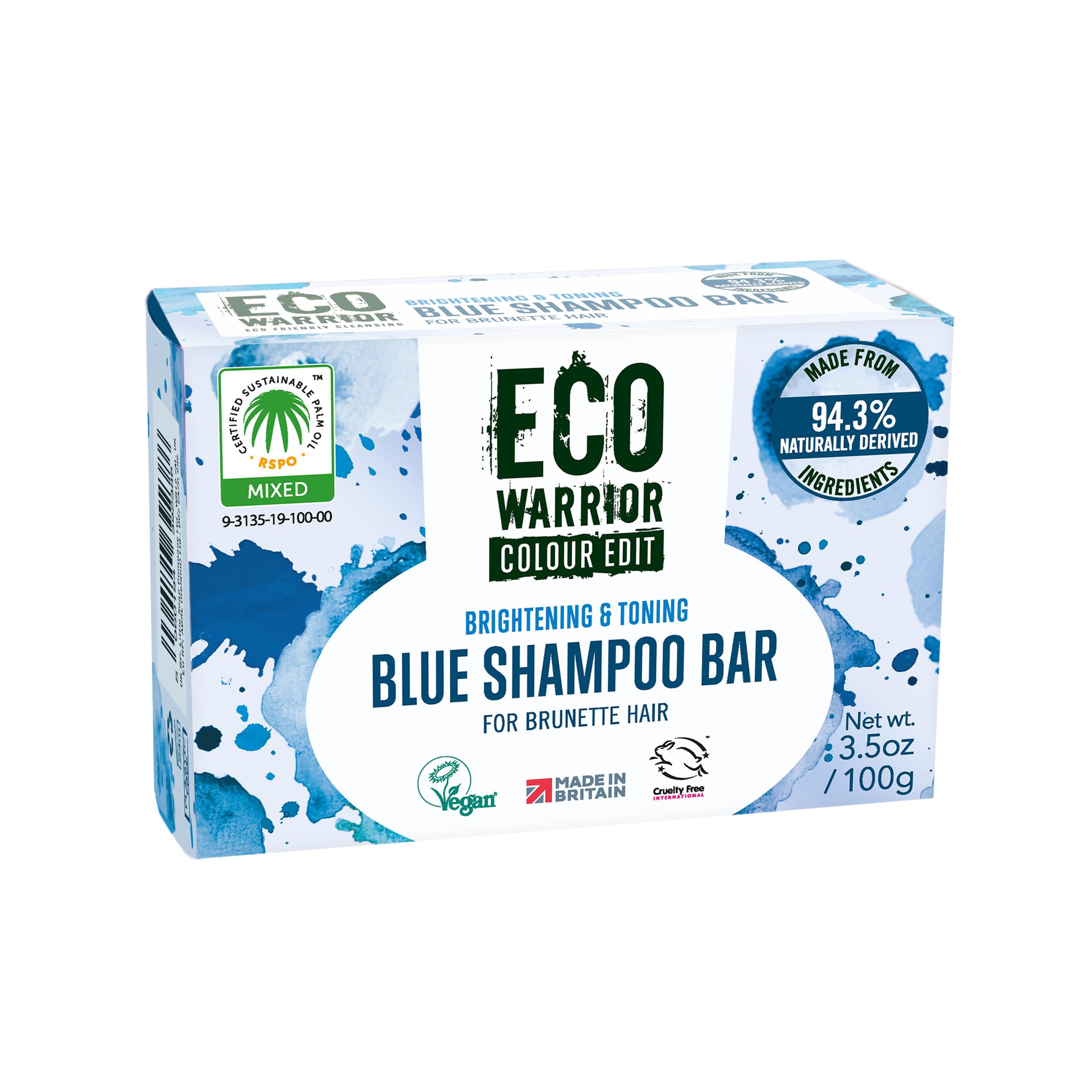Eco Warrior Blue Shampoo Bar for Brunette Hair (100g) | Toning, Squalane & Shea Butter