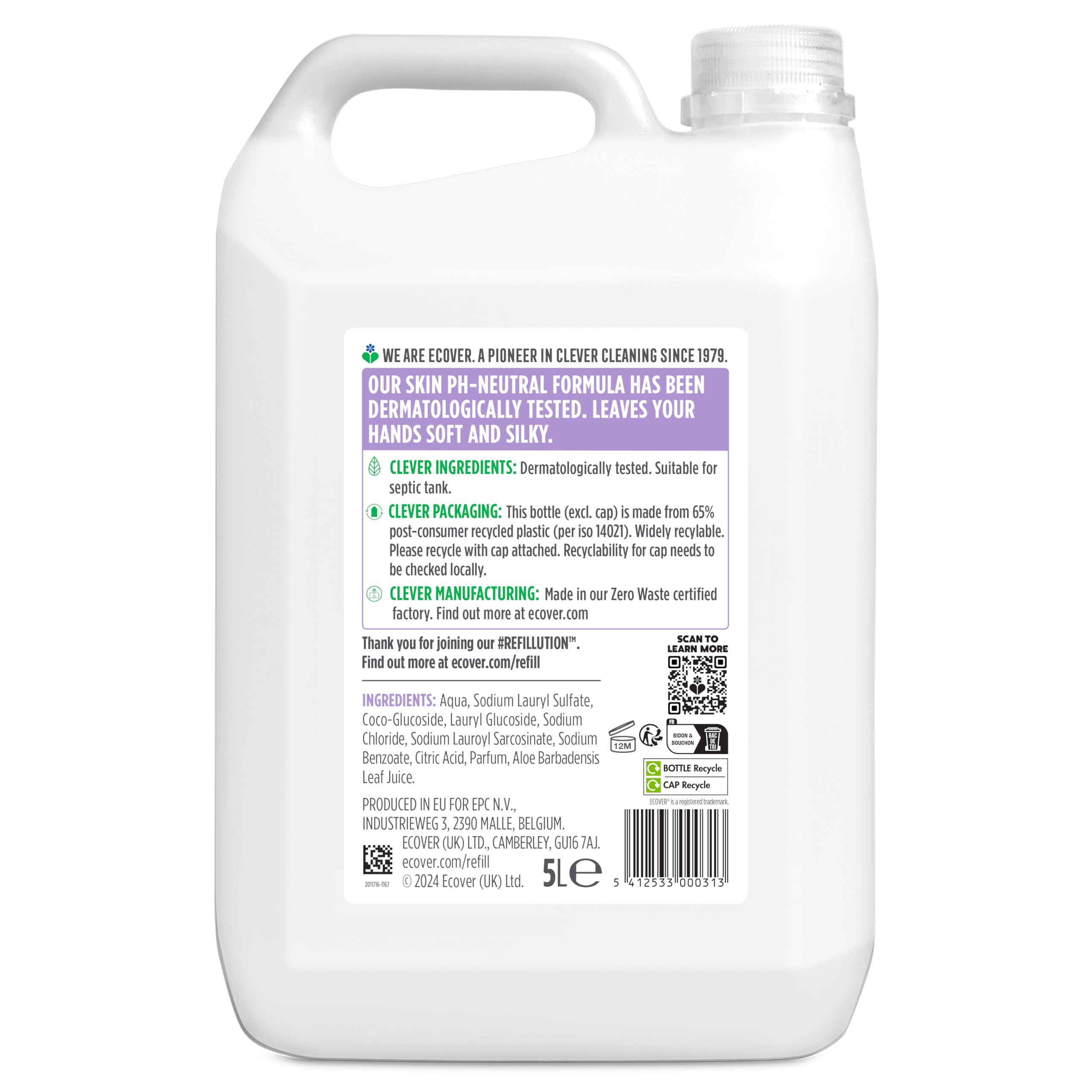 Ecover Hand Wash Refill, Lavender and Aloe Vera Scent, Dermatologically Tested 3