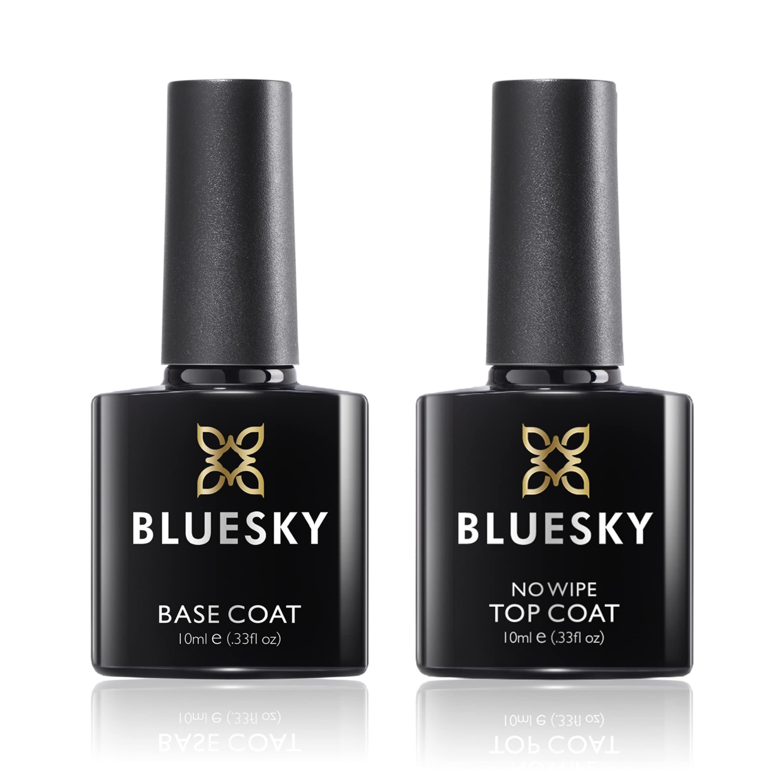 BLUESKY Gel Nail Polish Set: No Wipe Top Coat and Base Coat Duo, Soak Off LED UV, 2 x 10ml