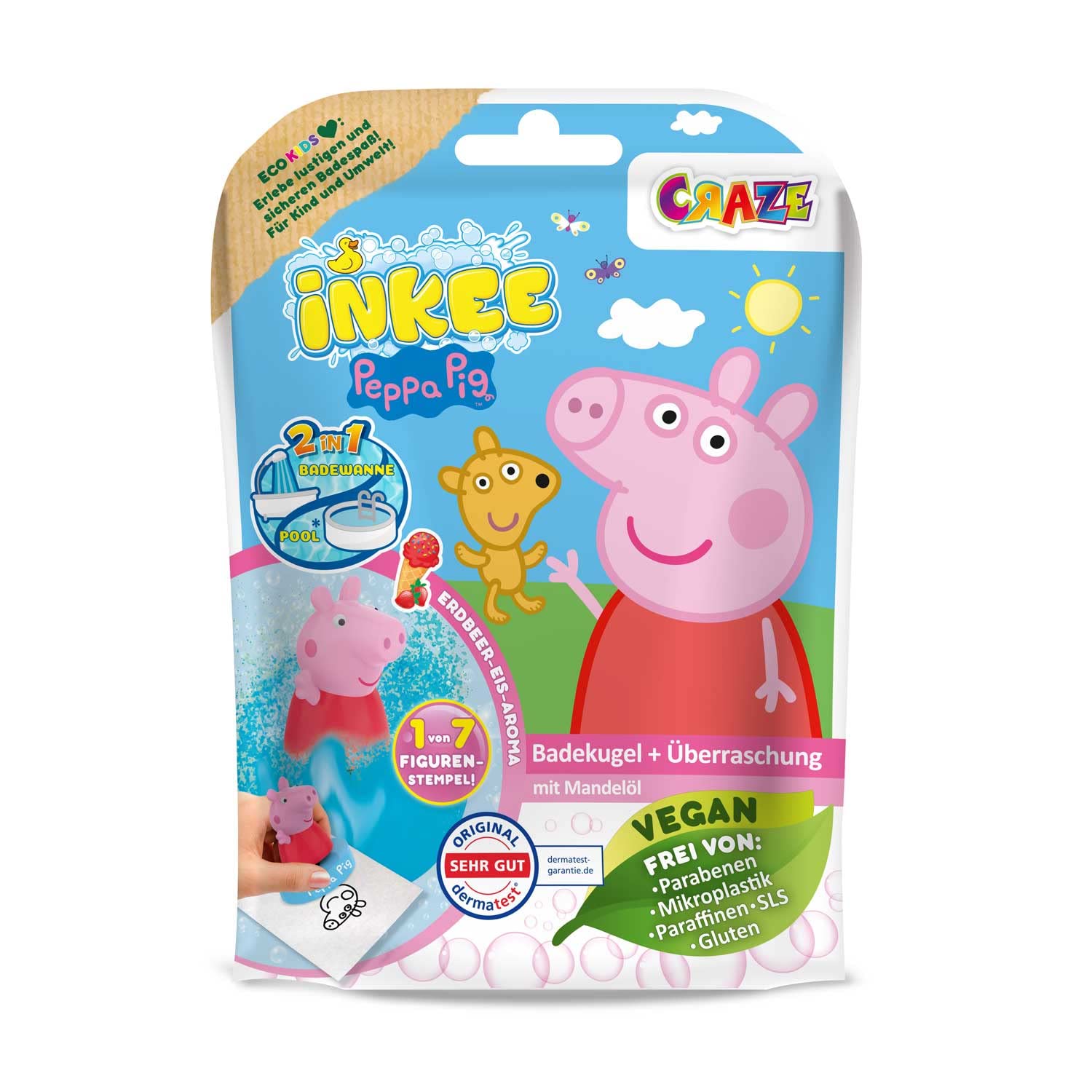 INKEE Peppa Pig Surprise Bath Bomb Tablet with Collectible Figurine - Pink or Blue