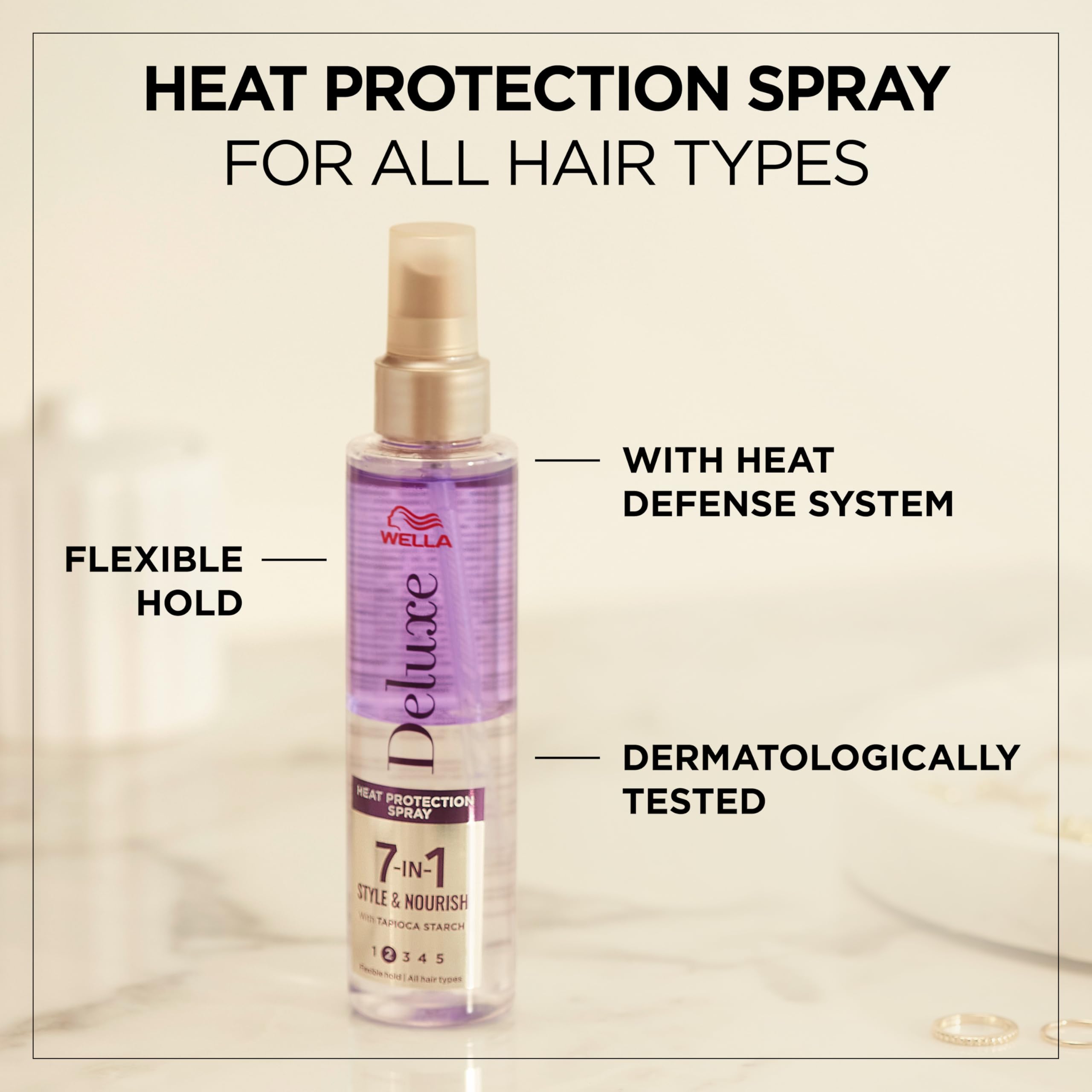 Wella Deluxe Hitzeschutzspray | Anti-Frizz | UV- und Feuchtigkeitsschutz | Für alle Haartypen | Tapiokastärke | Nicht klebrig | 7-in-1 Styling &amp; Pflege, 150 ml 5