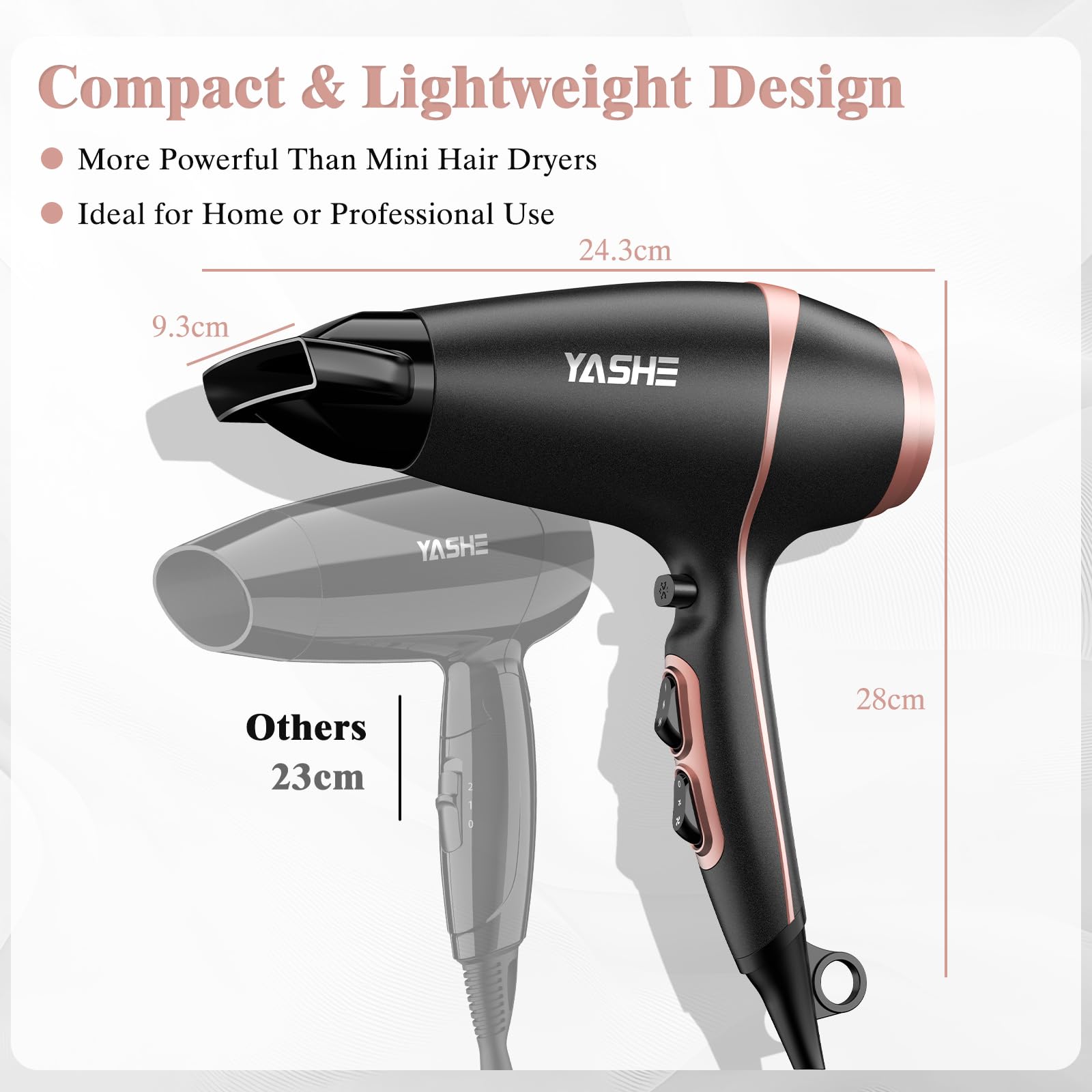 YASHE Professional 2000W Hair Dryer with Cool Shot, 2 Speeds & 3 Heat Settings 5