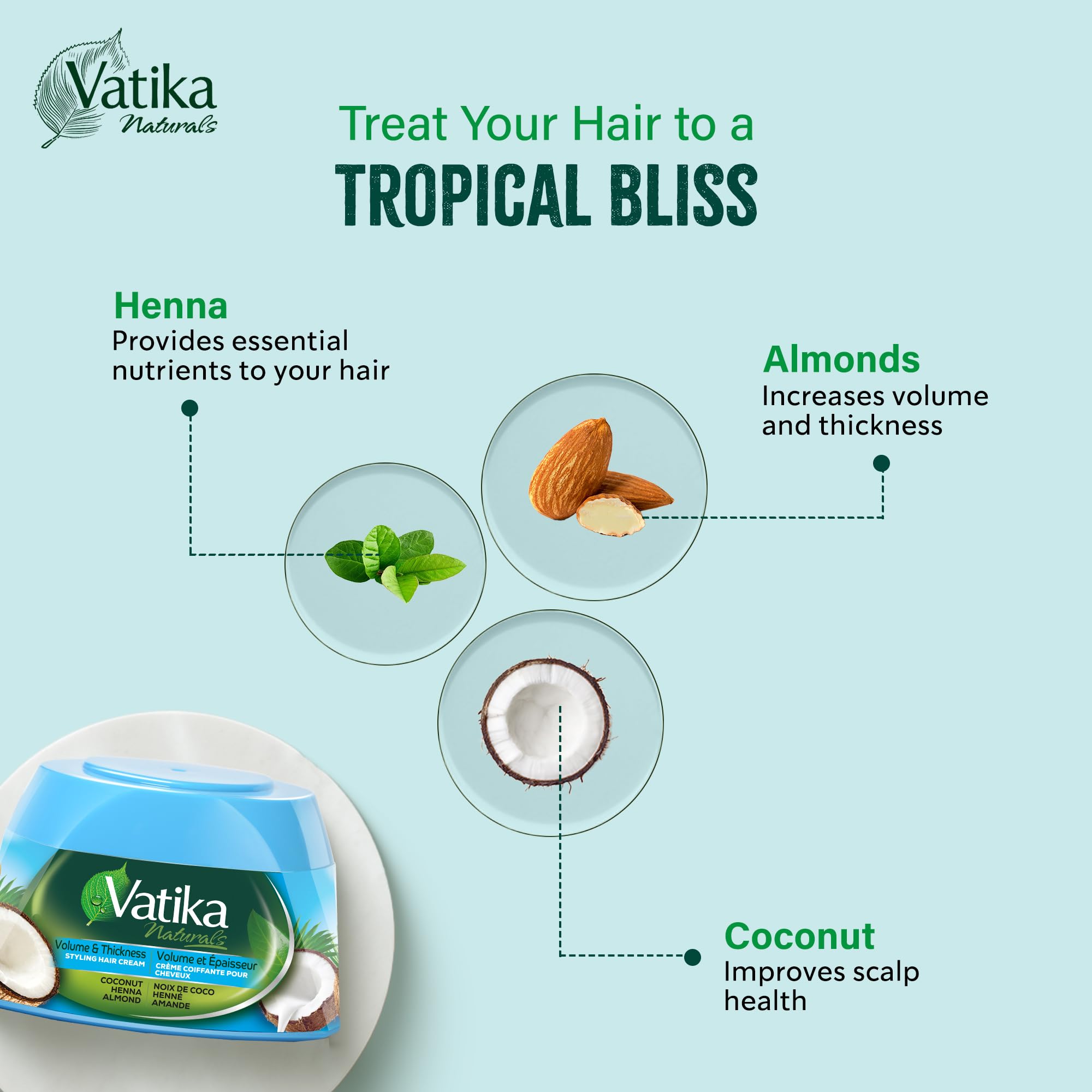 Vatika Naturals Hair Cream for Volume & Thickness 210ml with Coconut & Henna