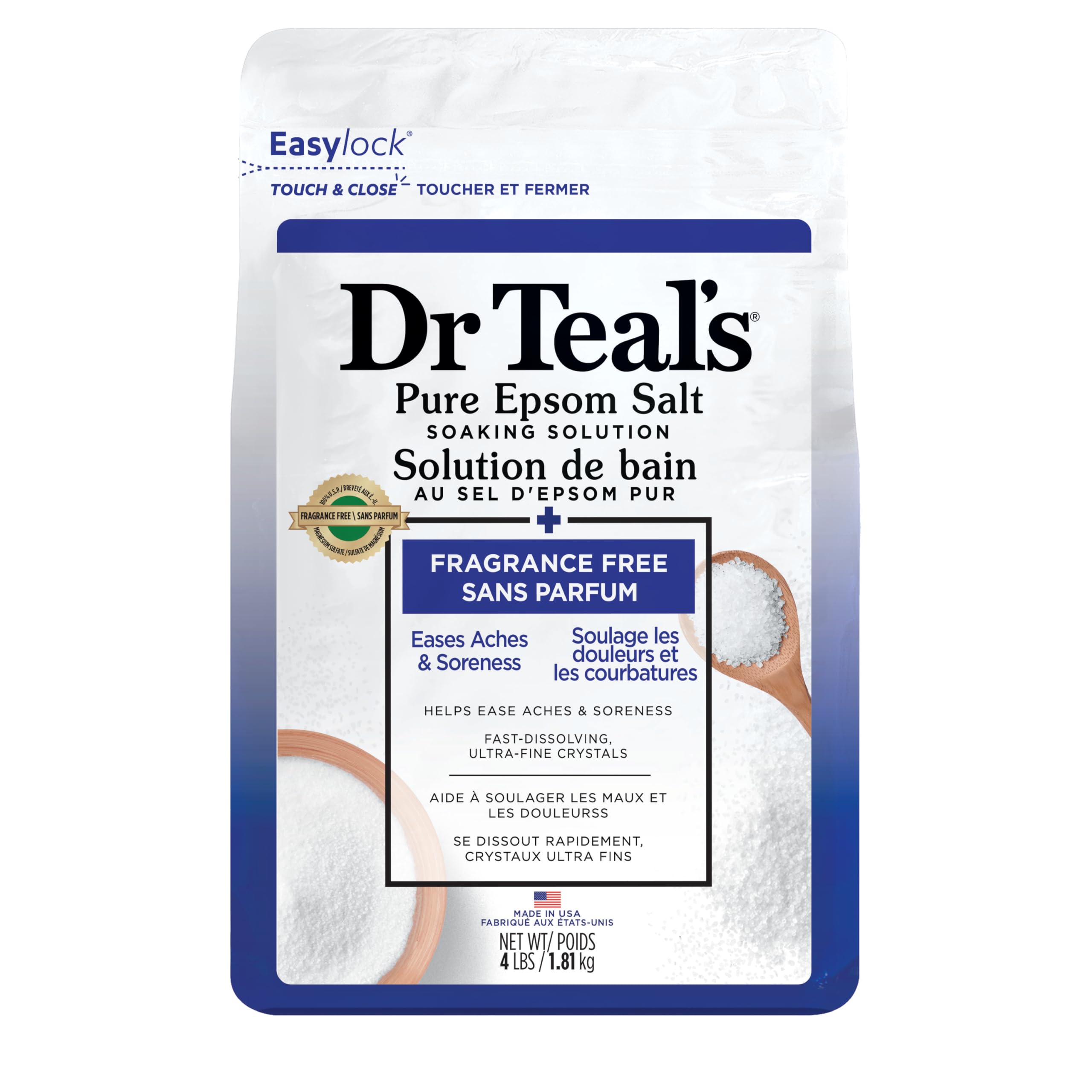 Dr Teal's Unscented Pure Epsom Salt Therapeutic Soak, 4lb