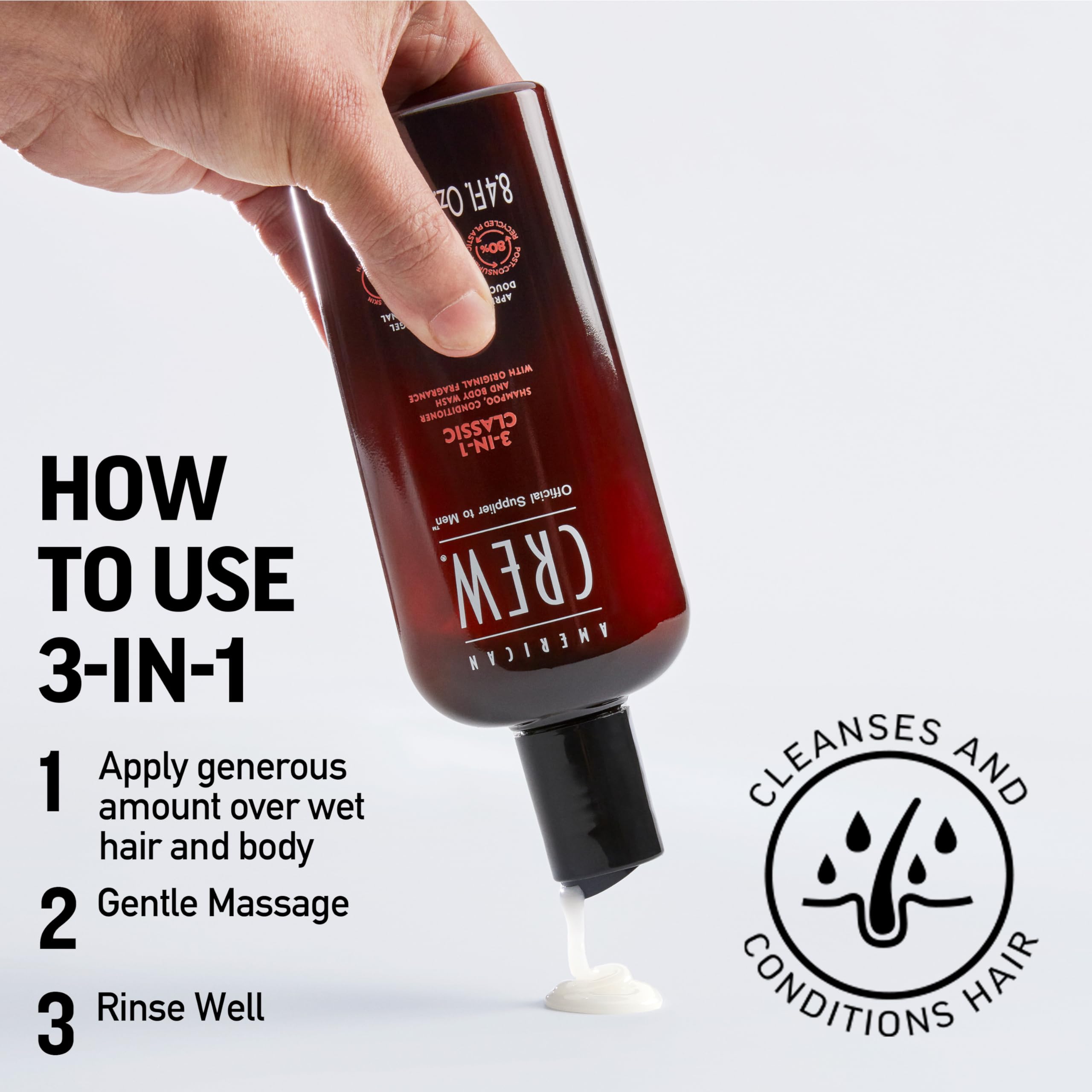 American Crew 3-In-1 Shampoo, Conditioner & Body Wash for Men - 450ml 3