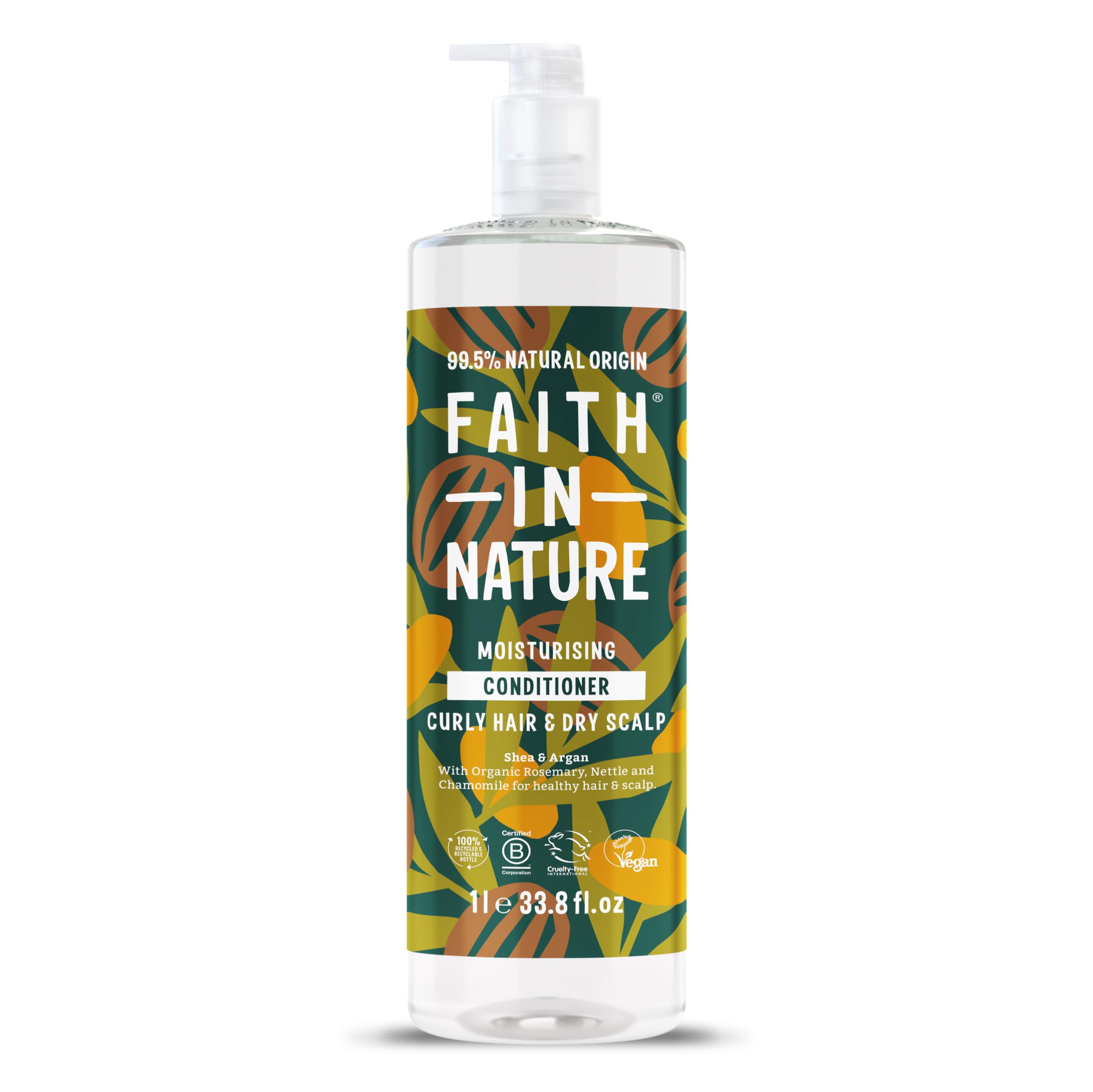 Faith In Nature 1L Natürlicher Shea- &amp; Argan-Conditioner, Feuchtigkeitsspendend für lockiges Haar und trockene Kopfhaut, Vegan &amp; Tierversuchsfrei, Ohne SLS, Silikone oder Parabene, Familiengröße 1