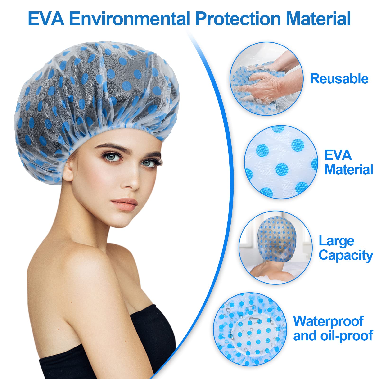 MOXYOY 4er-Pack Duschhauben, wasserdichte Duschhauben für Damen mit langem Haar, wiederverwendbar