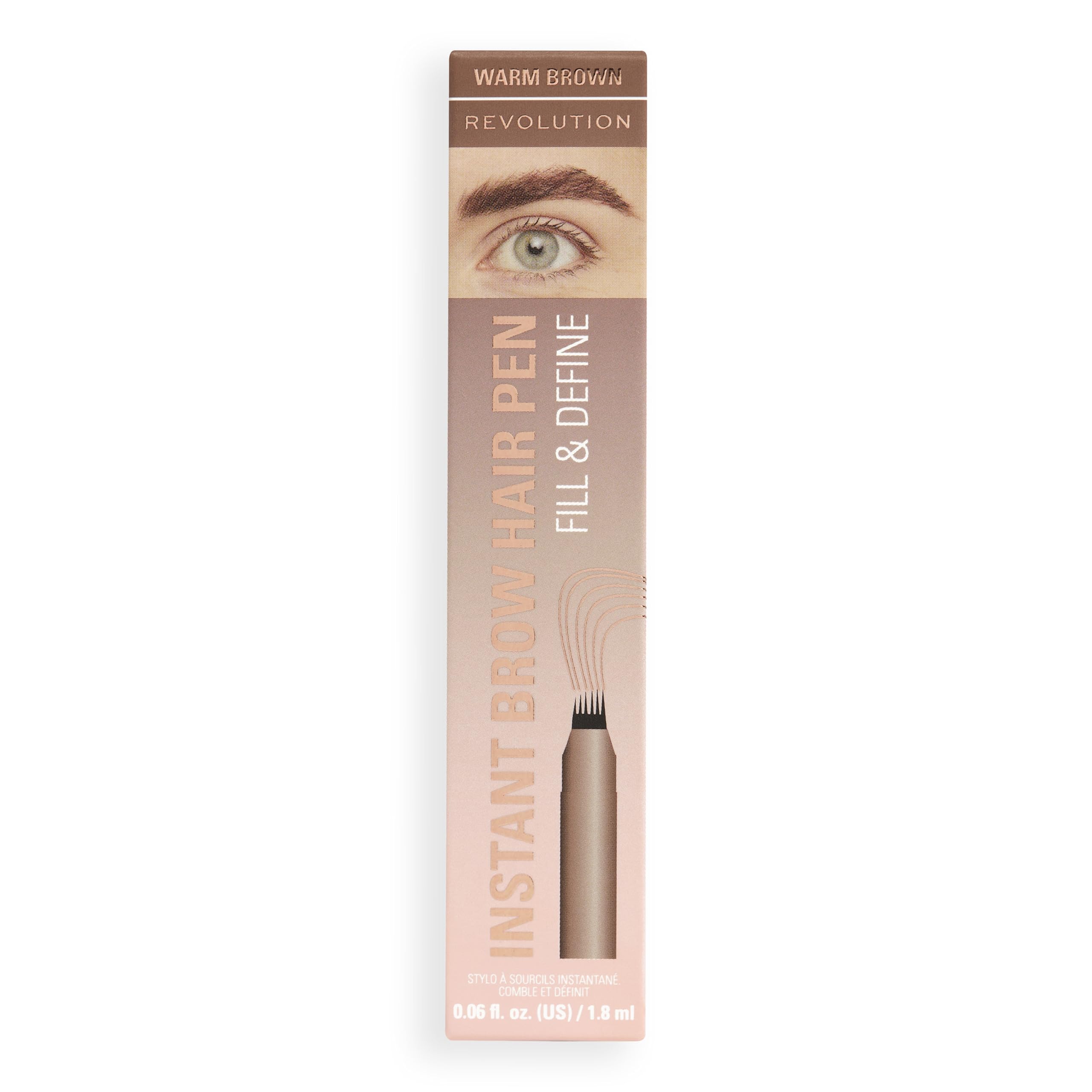 Revolution Instant Brow Hair Pen - Precision Applicator for Hair-Like Strokes, Warm Brown, 1.8ml 5