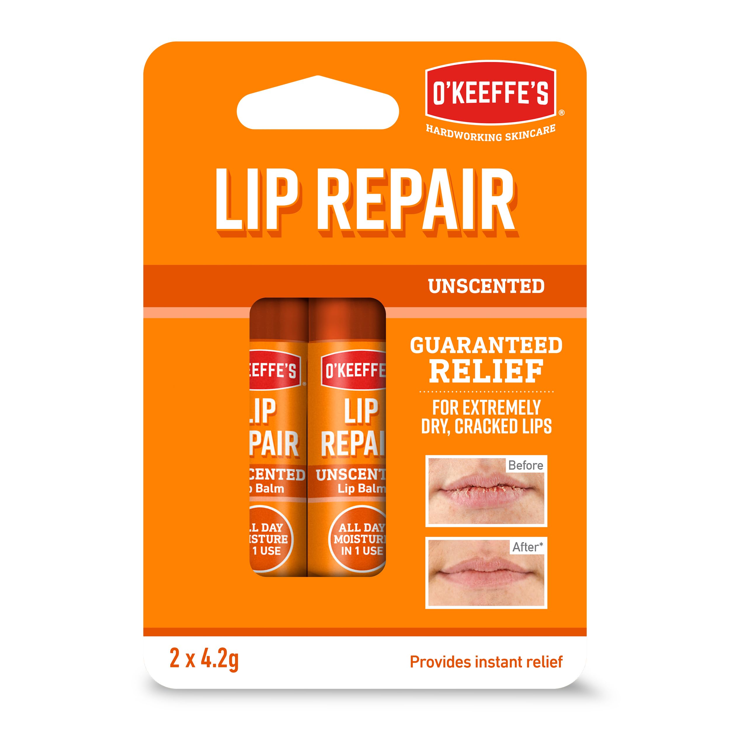 O'Keeffe's Lip Repair Unscented Lip Balm Twin Pack (2 x 4.2 g) for Extremely Dry Lips