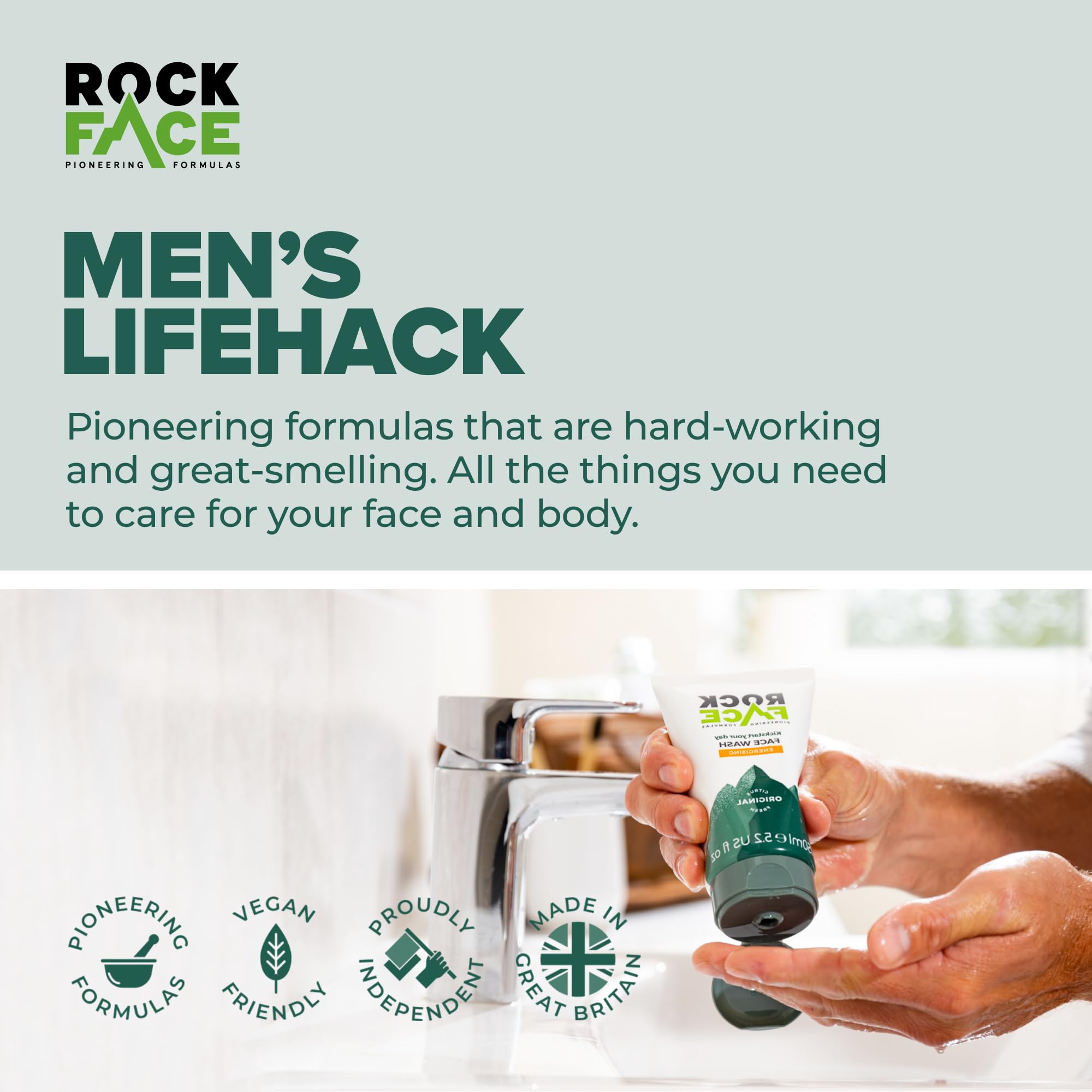 Rock Face Energising Face Wash for Men - Everyday Foaming Wash with Citrus & Lemon Scent, 100ml