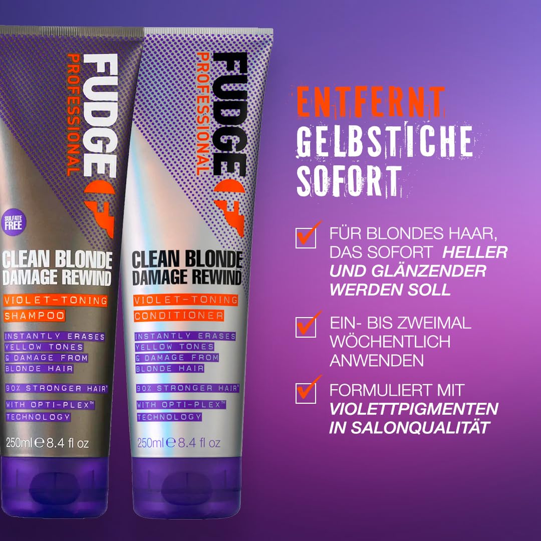 Fudge Professional Clean Blonde Damage Rewind Conditioner, Bulk 1L, Violet Toning & Repair 6