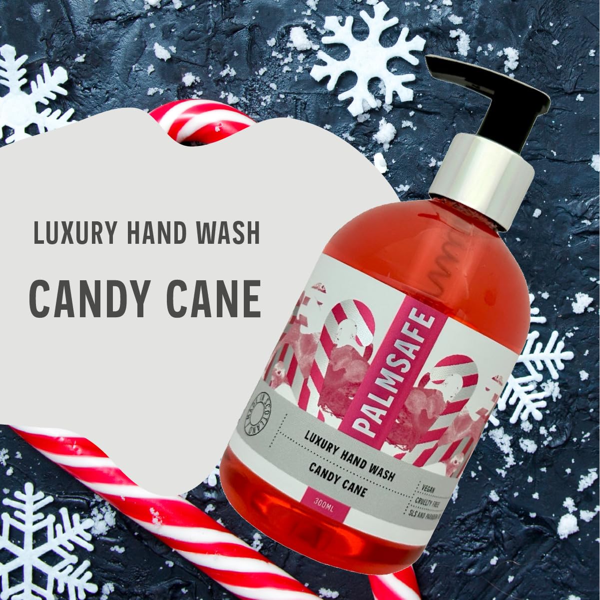 Palmsafe Candy Cane Luxury Hand Wash - SLS-Free, Vegan & Hydrating Cleanser
