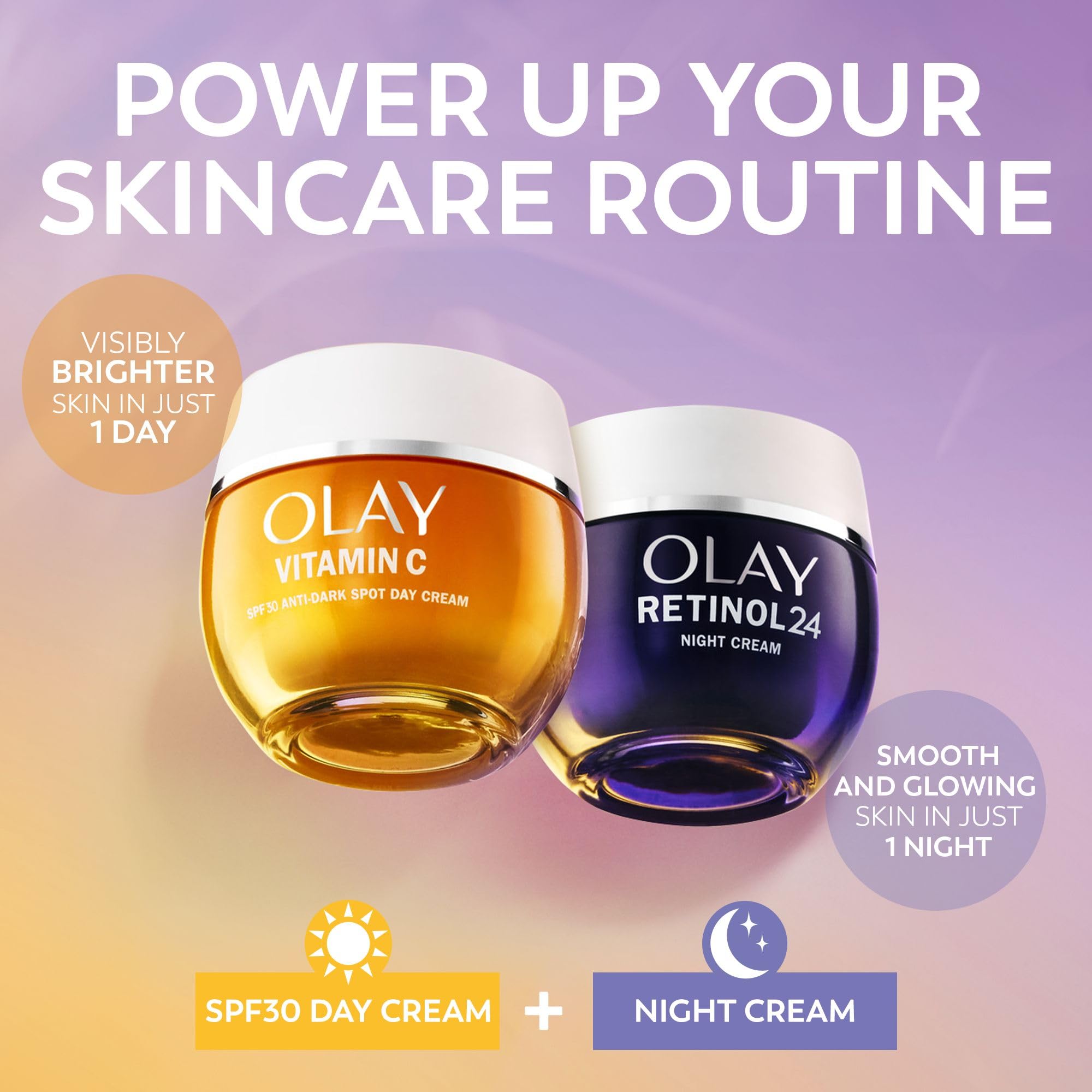 Olay Power of Radiance Geschenkset: Vitamin C Anti-Pigmentflecken Tagescreme LSF 30 (50 ml) + Retinol 24 Nachtcreme (50 ml), für strahlend schöne Haut bei Frauen 3