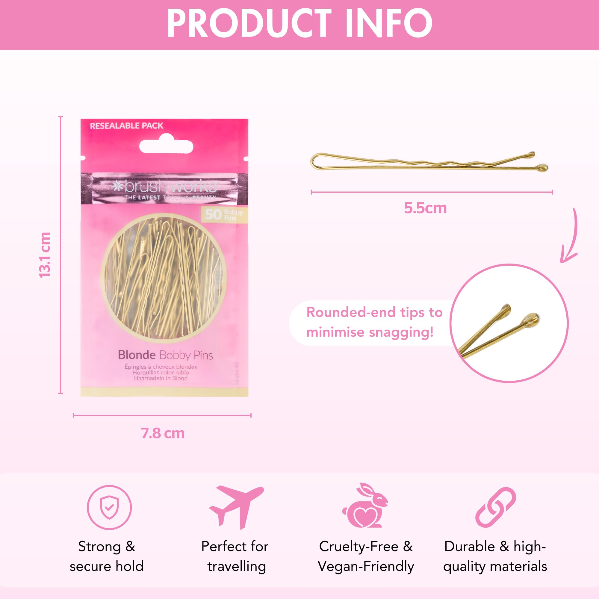 Brushworks Blonde Bobby Pins 50-Pack - Secure Hold Hair Pins for Updos and Flyaways 3