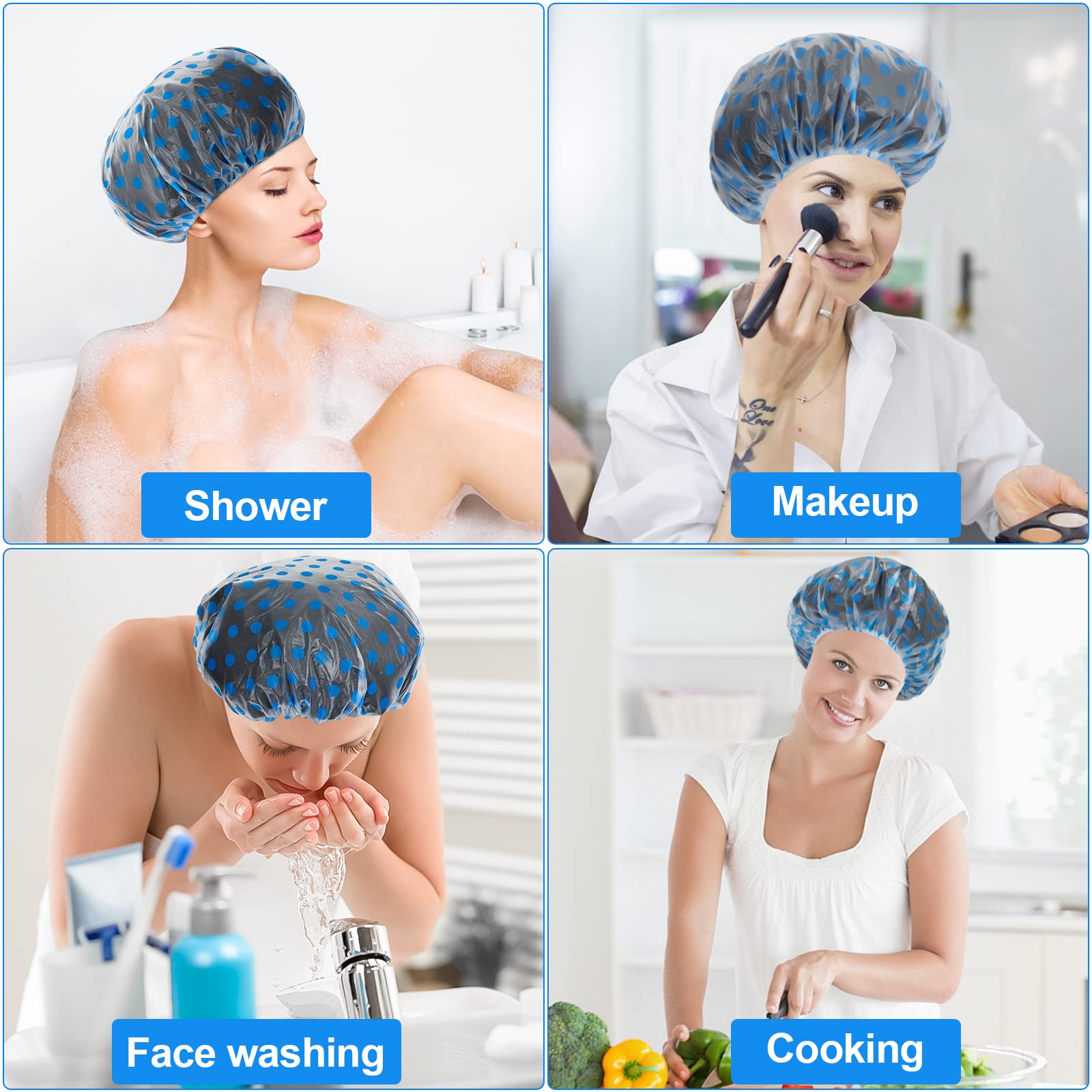 MOXYOY 4PCS Waterproof Reusable Shower Caps for Women with Long Hair 7