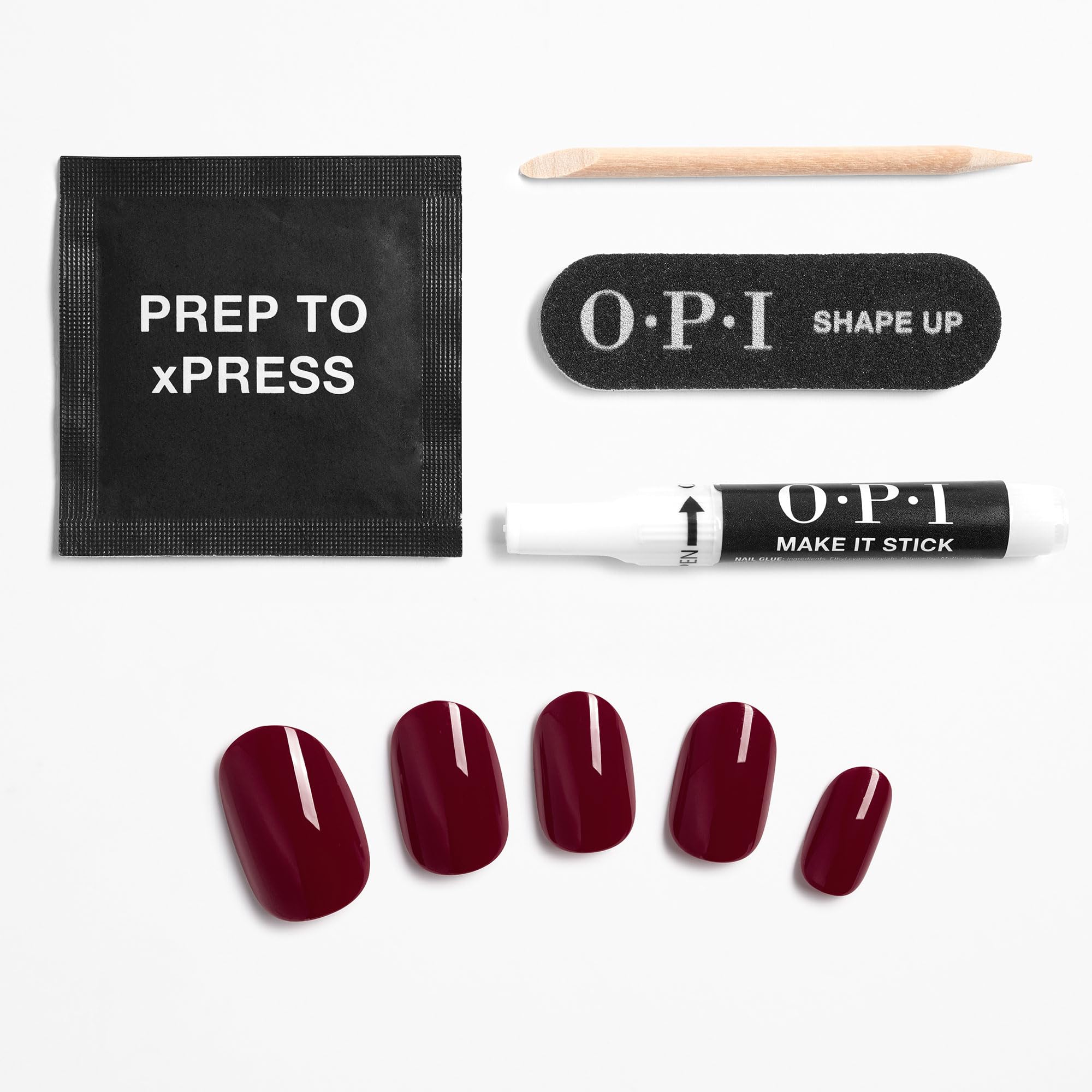 OPI xPRESS/ON Malaga Wine – Dunkelrote, kurze, runde künstliche Fingernägel zum Aufkleben – mit Nagelkleber – Langanhaltend, wiederverwendbar und schonend 6