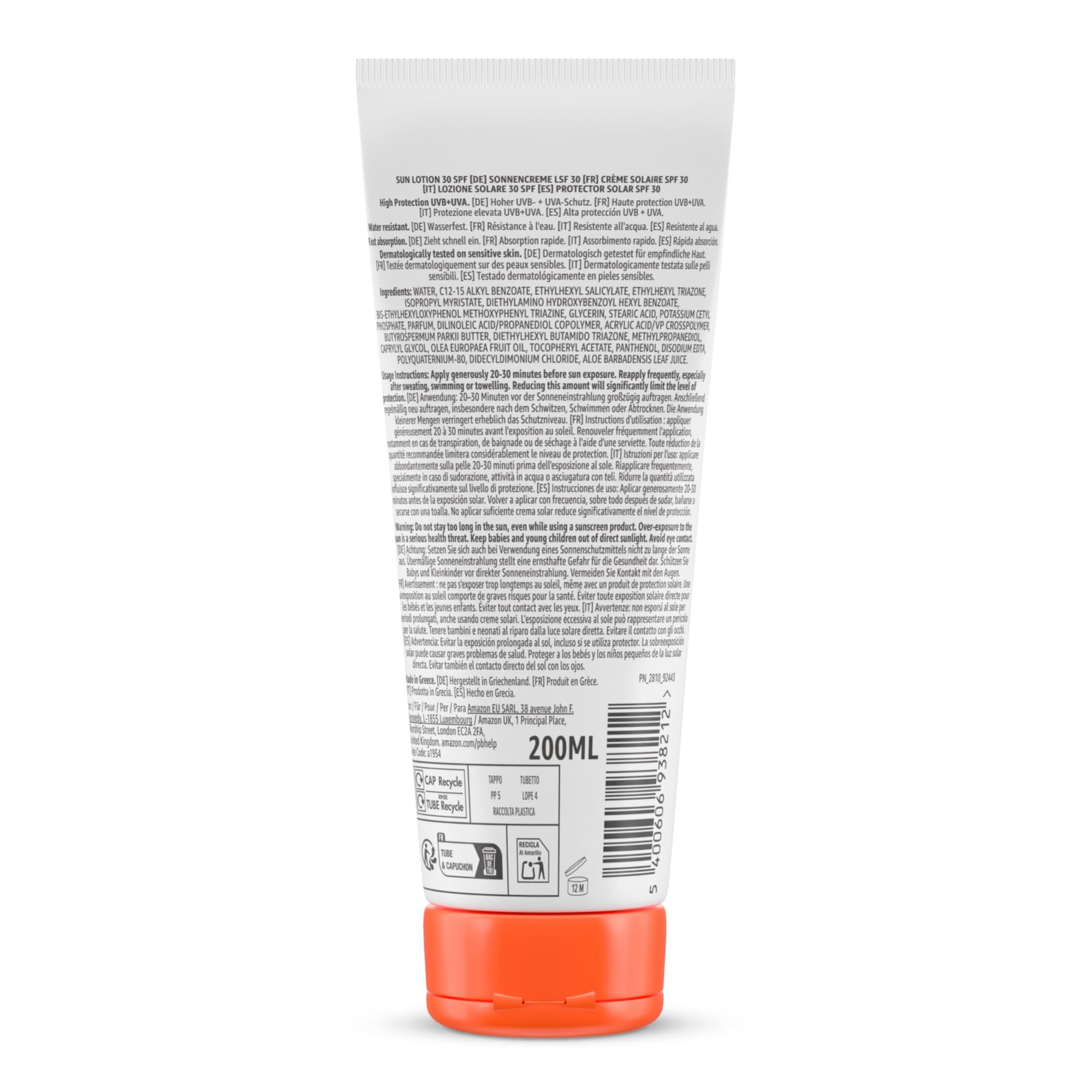 by Amazon Sun Lotion SPF 30 High Protection UVB+UVA Water Resistant 200ml
