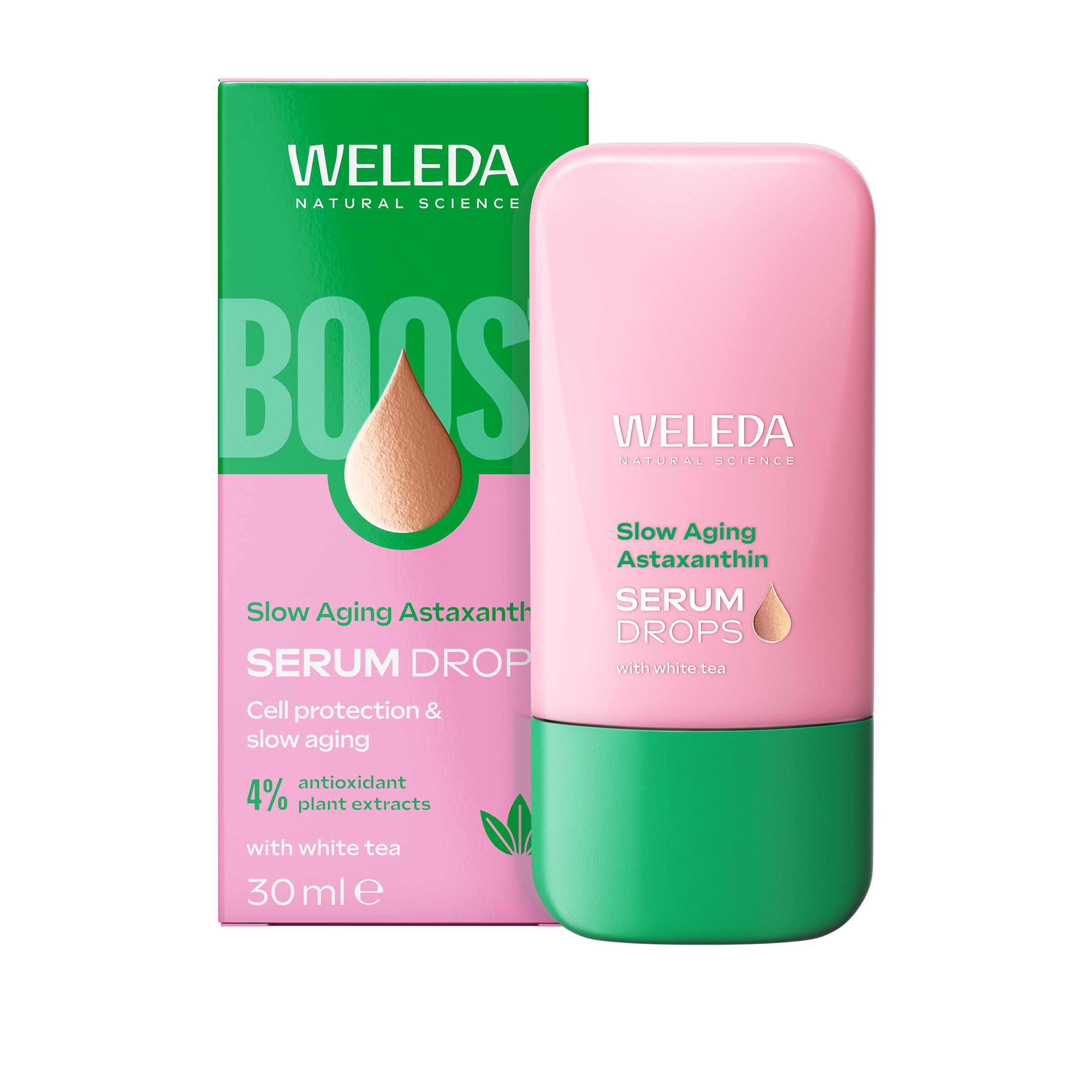 Weleda Anti-Aging Astaxanthin Gesichtsserum-Tropfen mit Weißem Tee, Gesichtsserum mit antioxidativen Pflanzenextrakten, Zellschutz, 100 % zertifiziert natürlich, biologisch, vegan, 30 ml