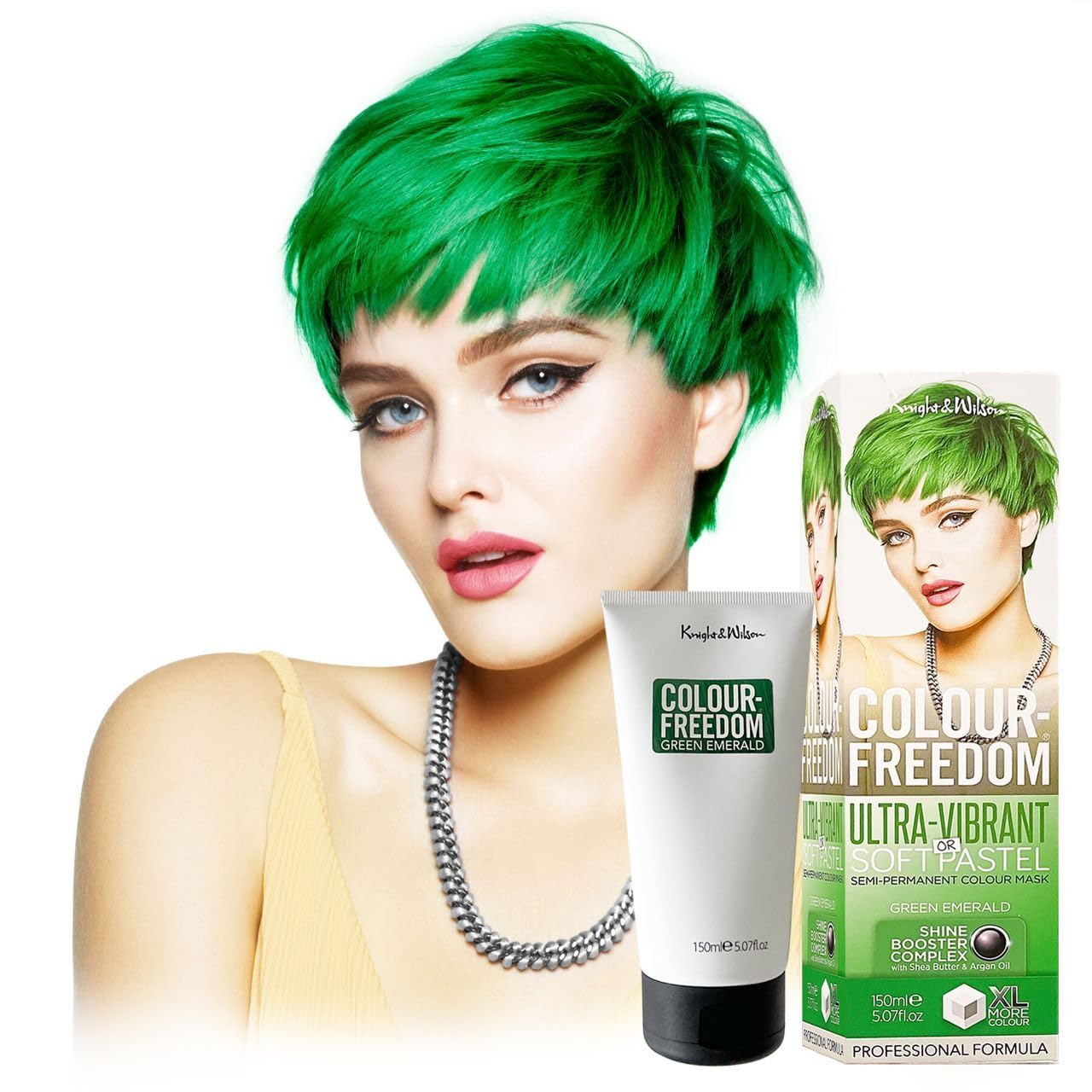 Knight &amp; Wilson Colour-Freedom Green Emerald Semi-Permanente Haarfarbe, ultra-lebendige vegane Farbmaske mit Glanzverstärker-Komplex, ammoniakfrei, hält bis zu 6-10 Haarwäschen, 150 ml, Verpackung kann variieren