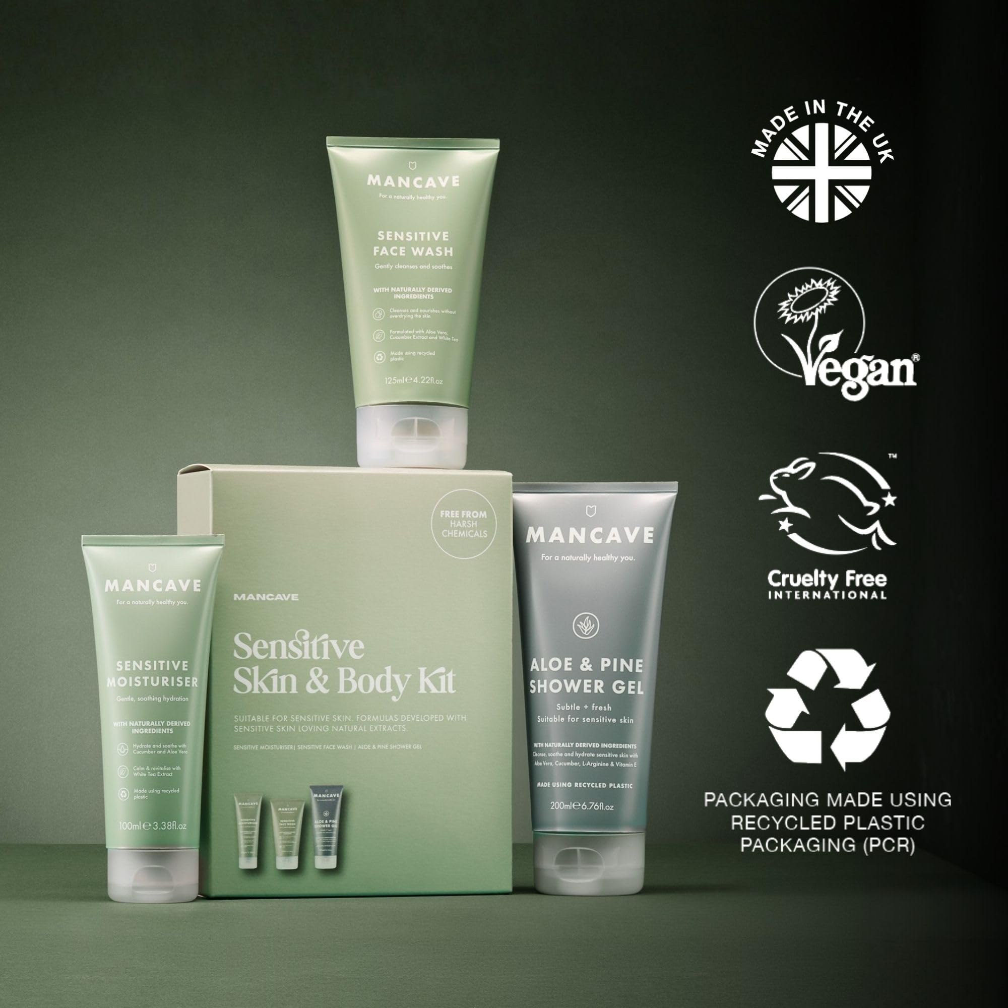 ManCave Sensitive Skin & Body Gift Set: Face Wash, Moisturiser, and Shower Gel 5