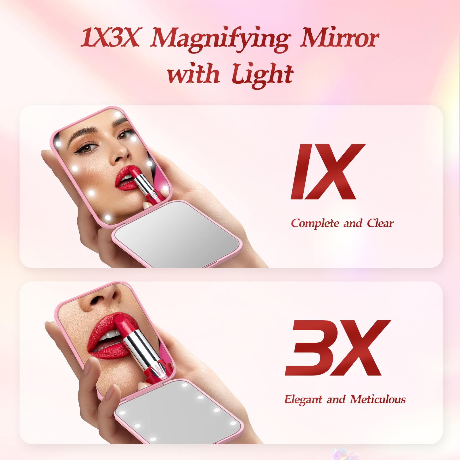MOXYOY LED Compact Mirror with 1X/3X Magnification for Travel and Makeup 3
