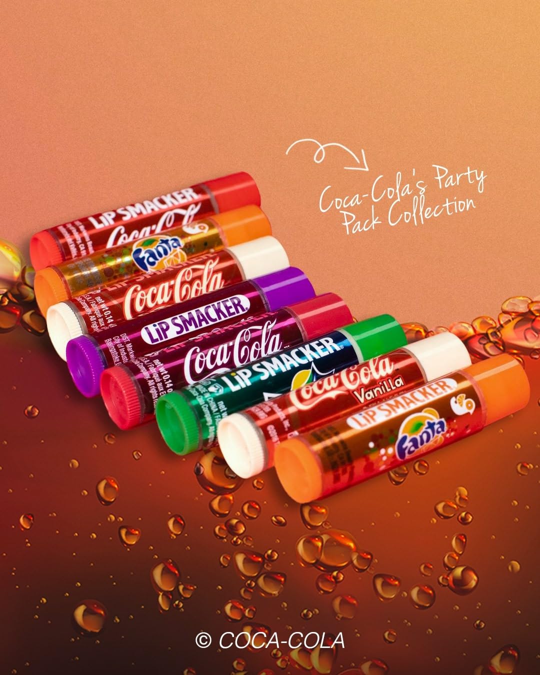 Lip Smacker Coca Cola Party Pack, Set mit 8 verschiedenen Lippenbalsamen mit authentischem 3