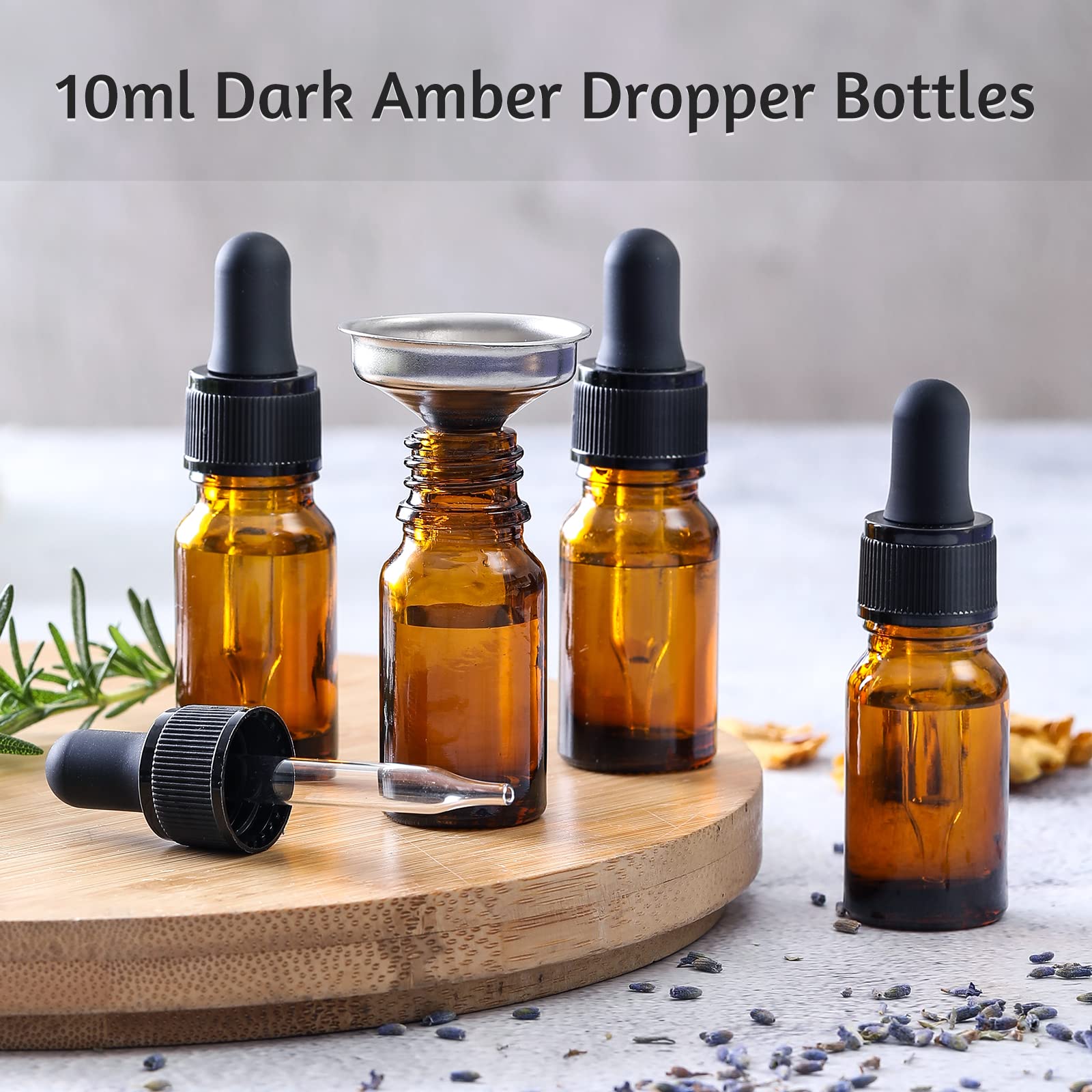 AOZITA 4-Pack 10ml Amber Glass Bottles with Dropper Pipettes and Funnel 7