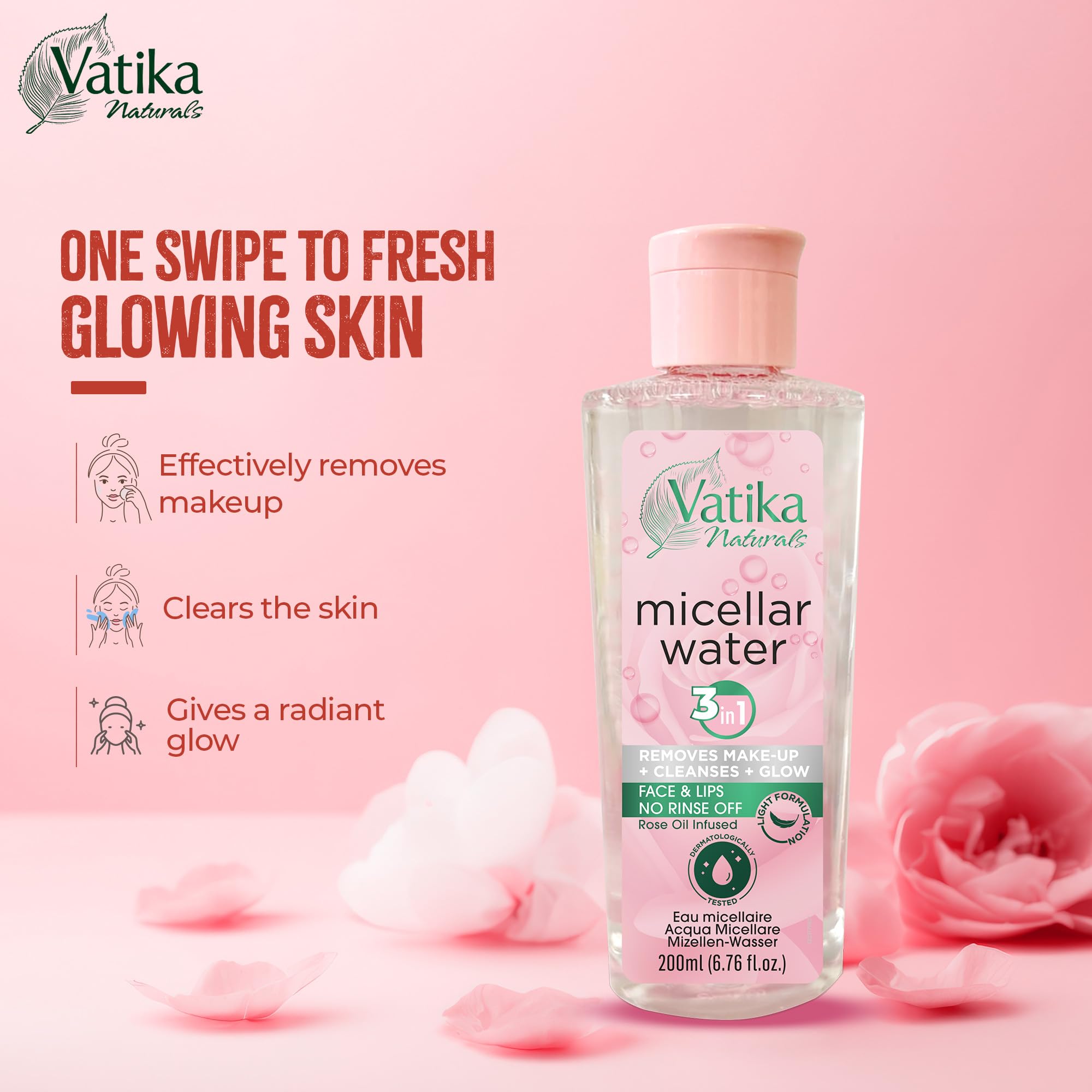 Vatika Naturals Mizellen-Reinigungswasser 200ml | 3-in-1-Gesichtsreiniger, Make-up 2