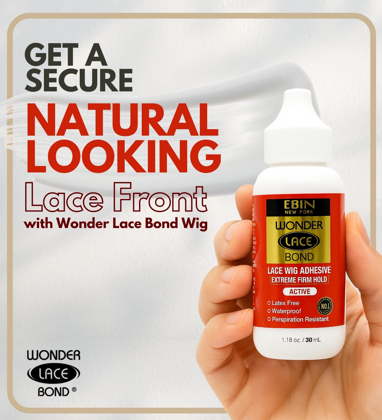 EBIN NEW YORK Wonder Lace Bond Extreme Firm Hold Wig Adhesive - Waterproof, Latex-Free, 1.18oz