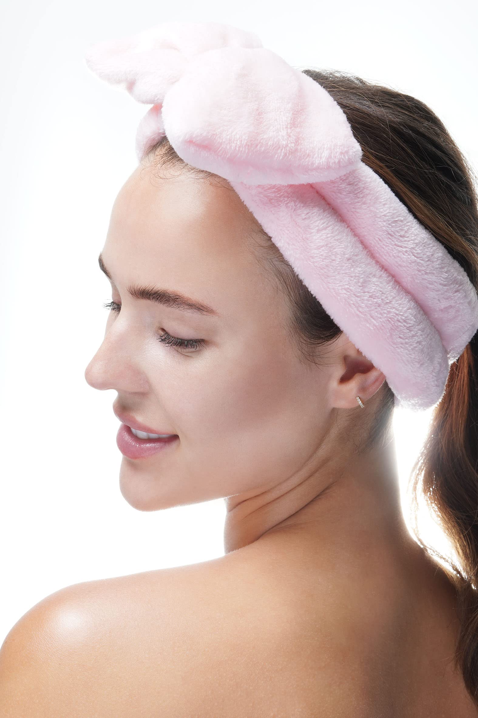 Brushworks Pink Soft Elasticated Makeup Headband with Bow for Skincare 4
