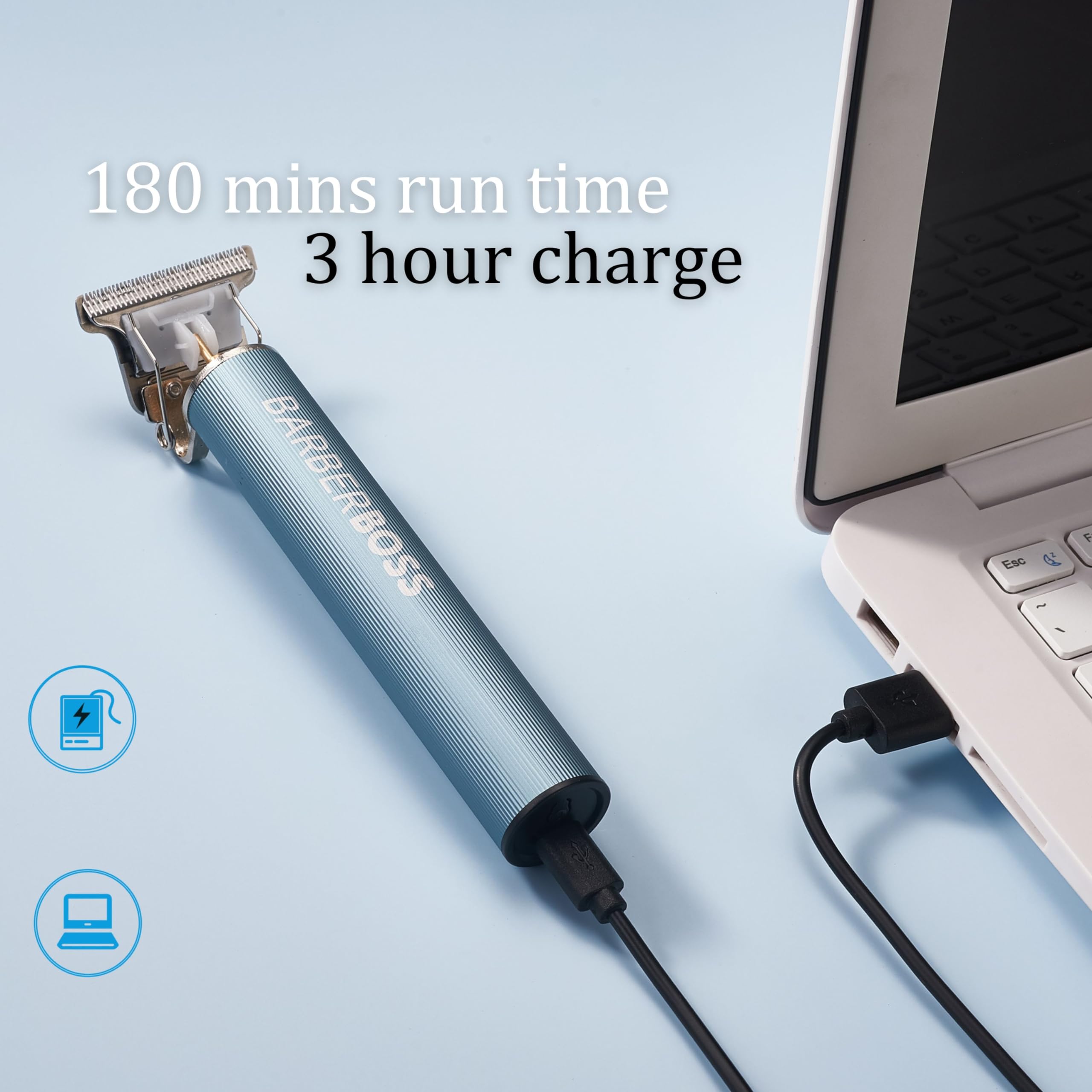 BARBERBOSS Cordless T-Blade Beard Trimmer for Men with 3 Guide Combs - Precision Hair Clipper 6