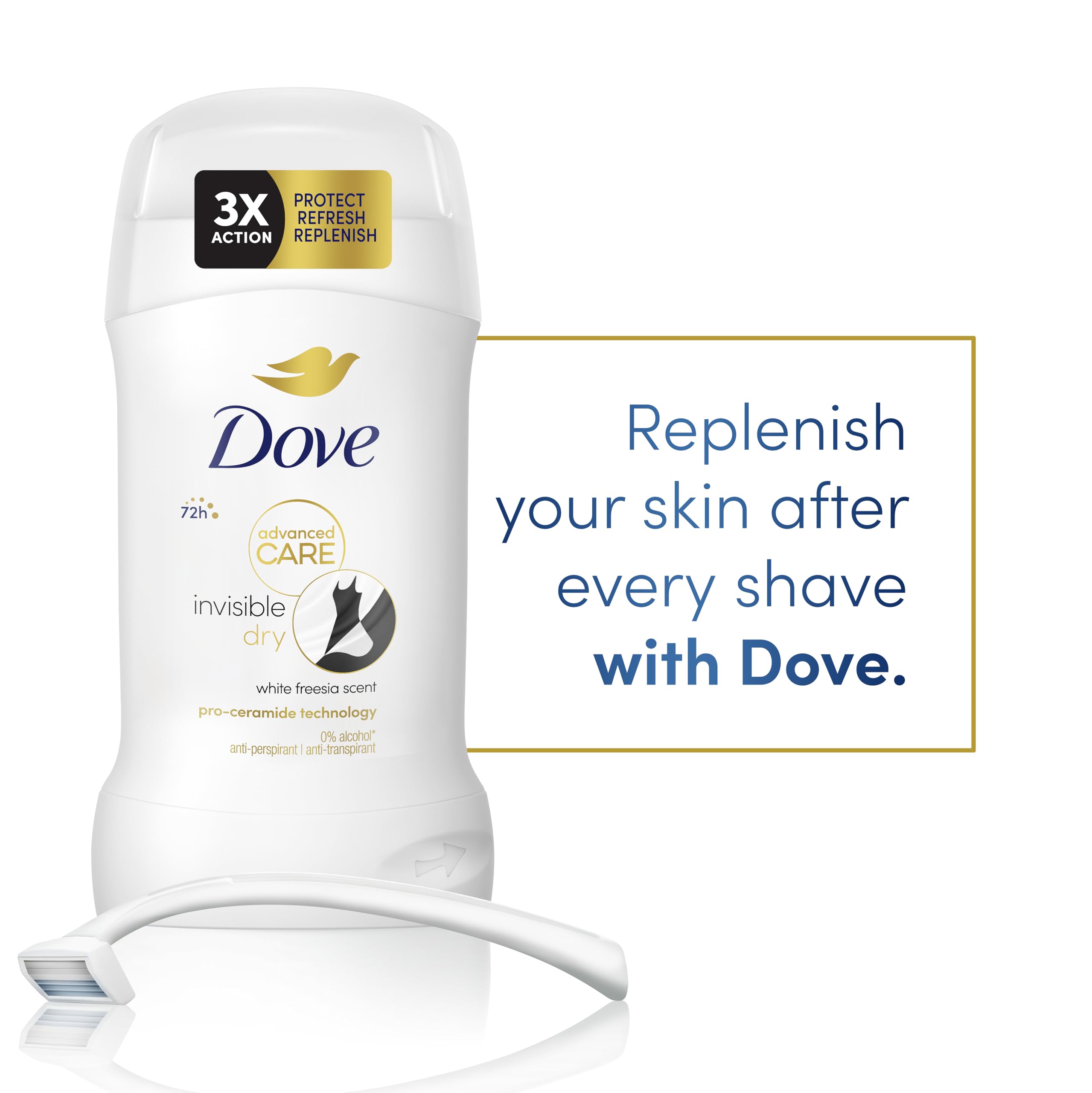 Dove Advanced Care Invisible Dry Antiperspirant Deodorant Stick with White Freesia Scent 4