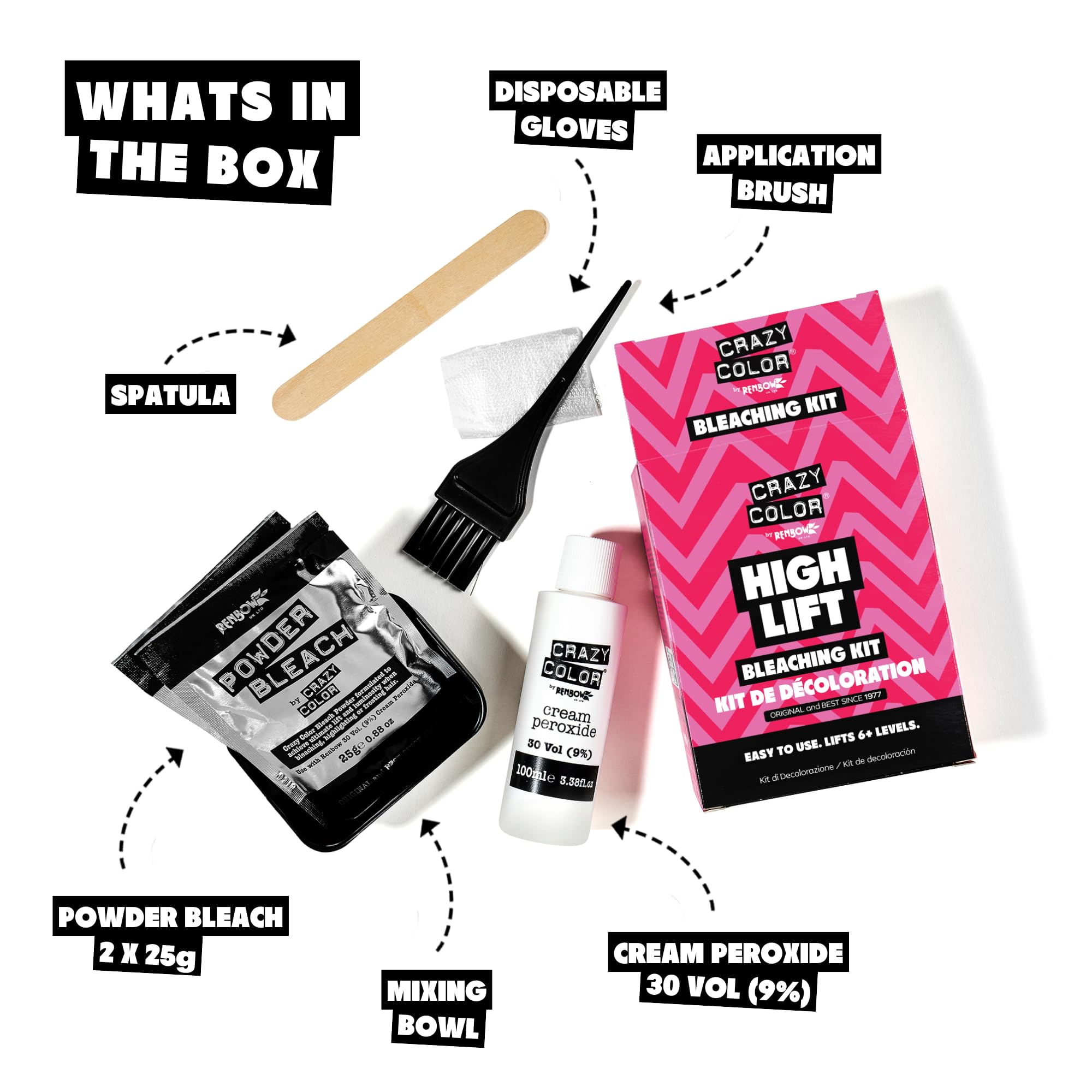 Crazy Color High Lift Bleaching Kit with 30 Vol (9%) Developer & Tools 3