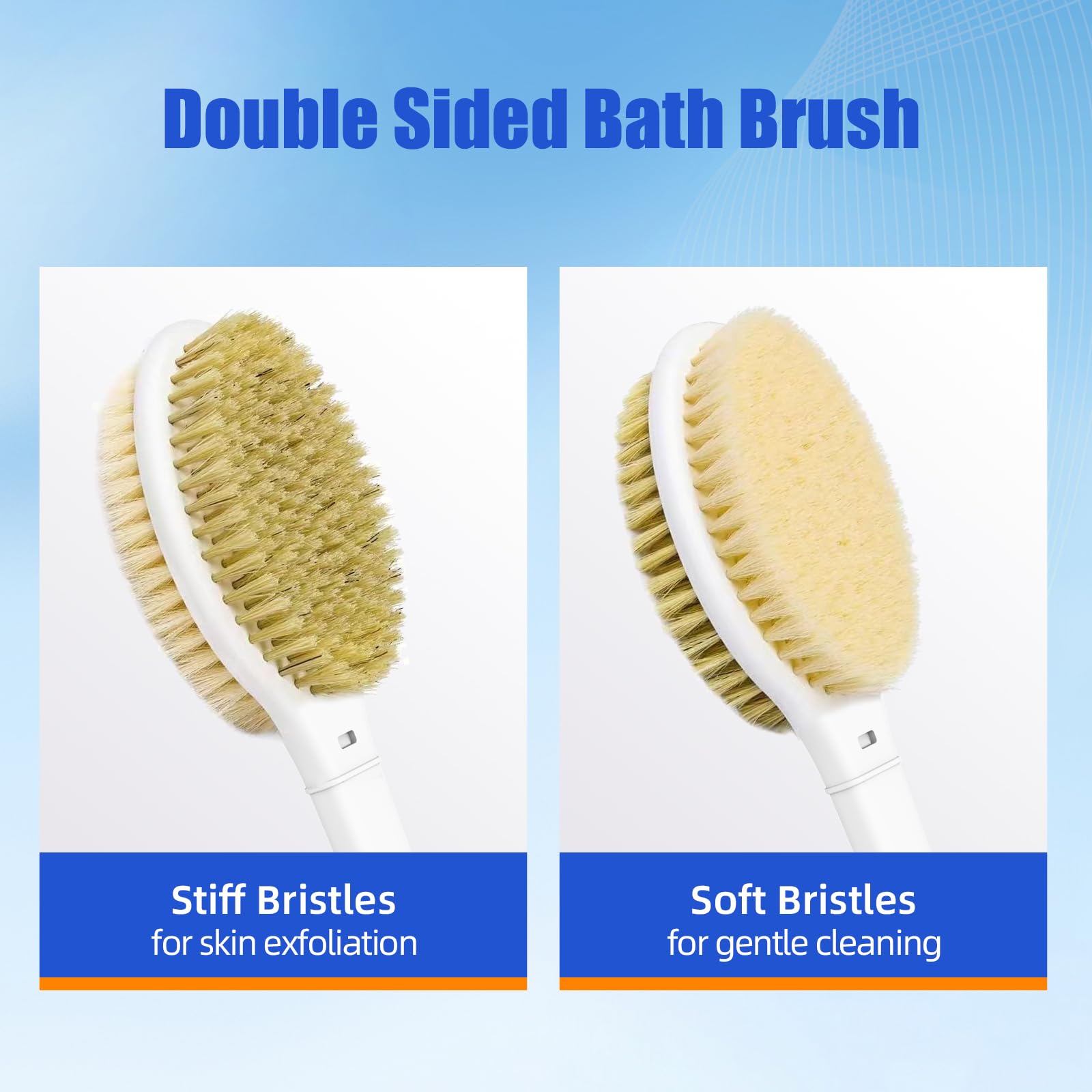 MOXYOY Dual-Sided Back Scrubber with 44cm Anti-Slip Handle for Exfoliation