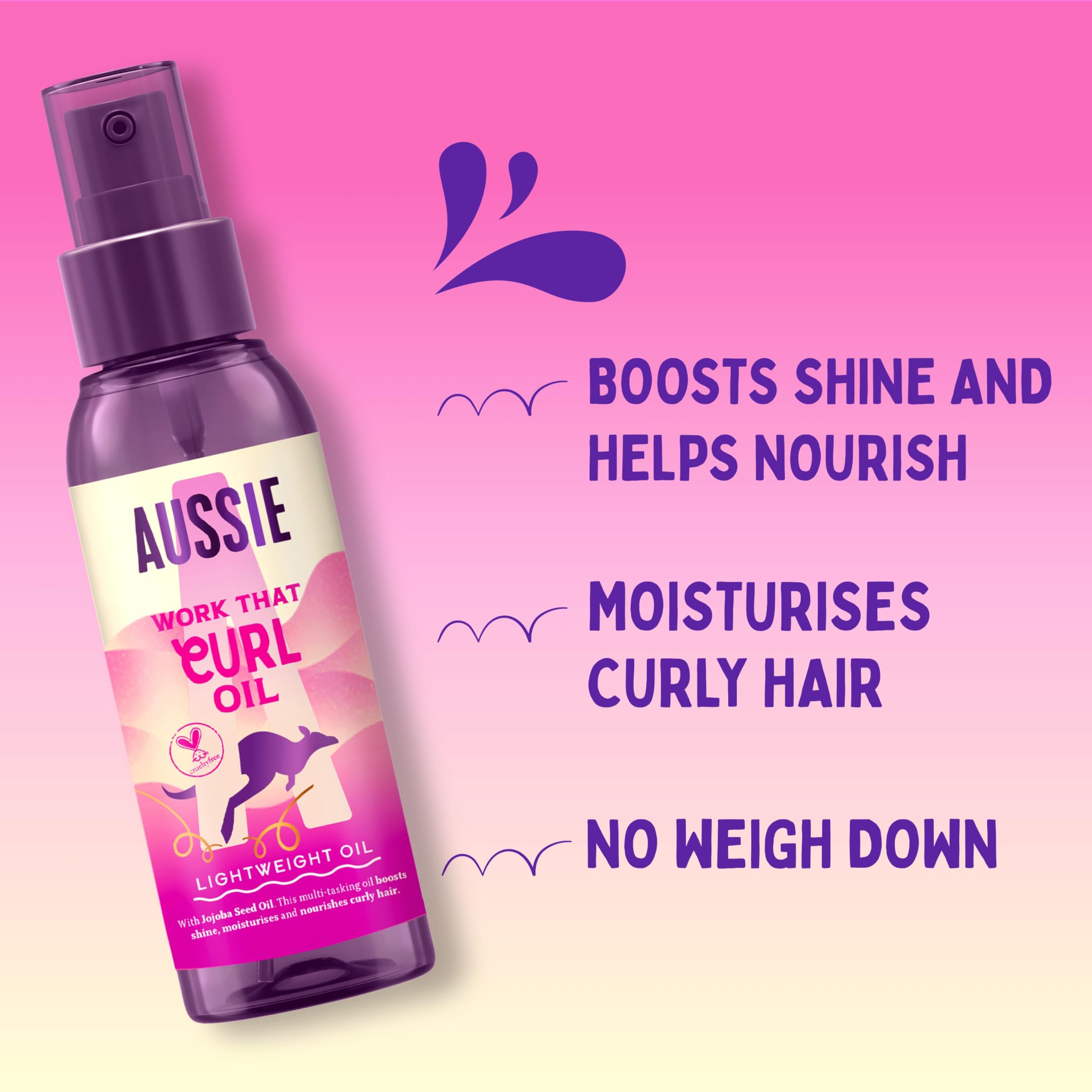 Aussie Work That Curl Leichtes Öl 100 ml. Multifunktionales Haarserum für lockiges Haar.