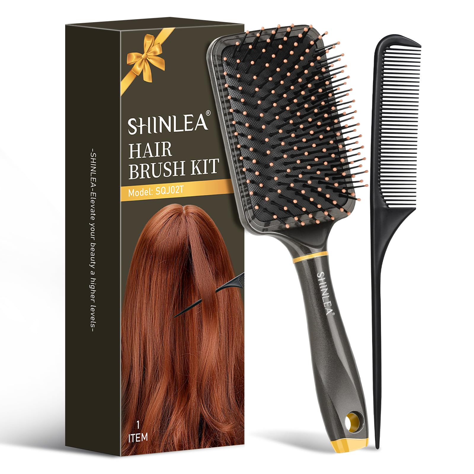 SHINLEA Detangler Hair Brush Set with Paddle Cushion Brush and Tail Comb