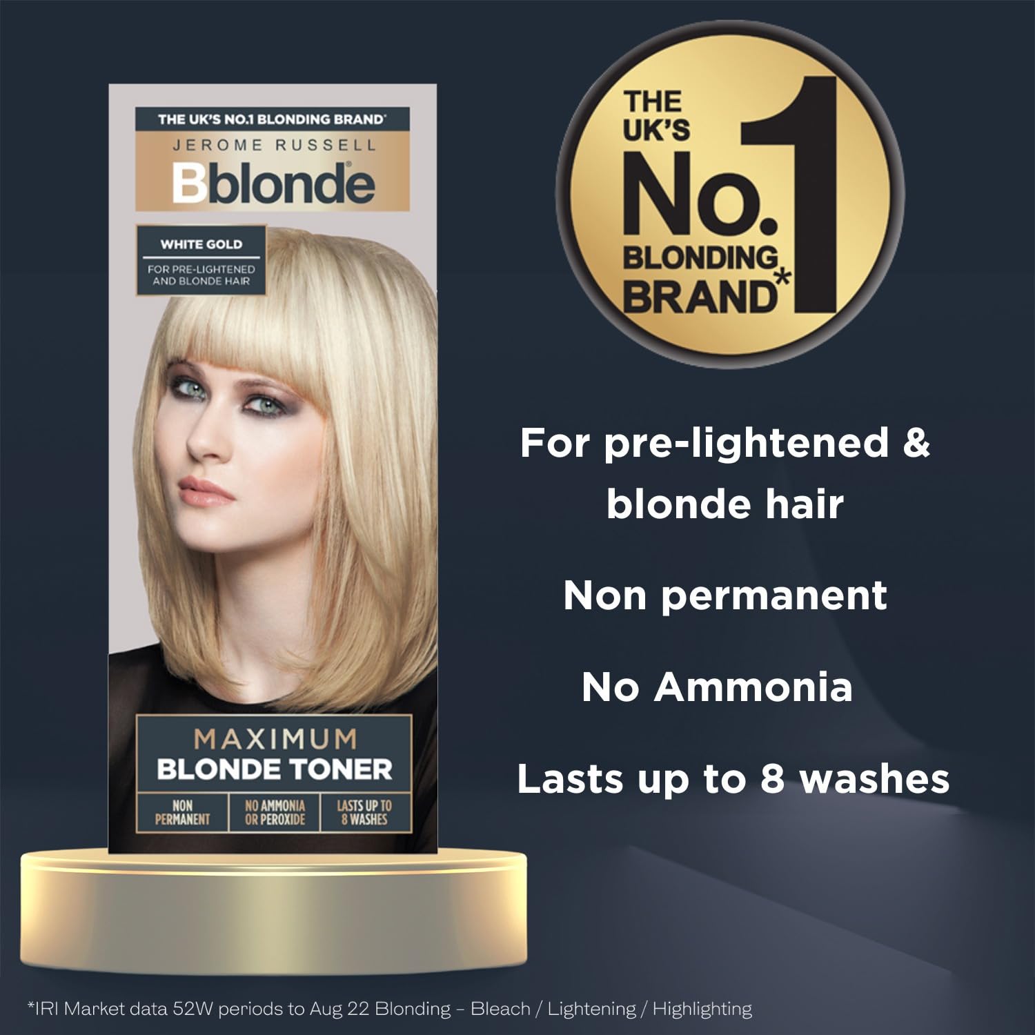 Jerome Russell Bblonde White Gold Maximum Blonde Toner – Non-Permanent, Ammonia & Peroxide Free, Lasts 8 Washes