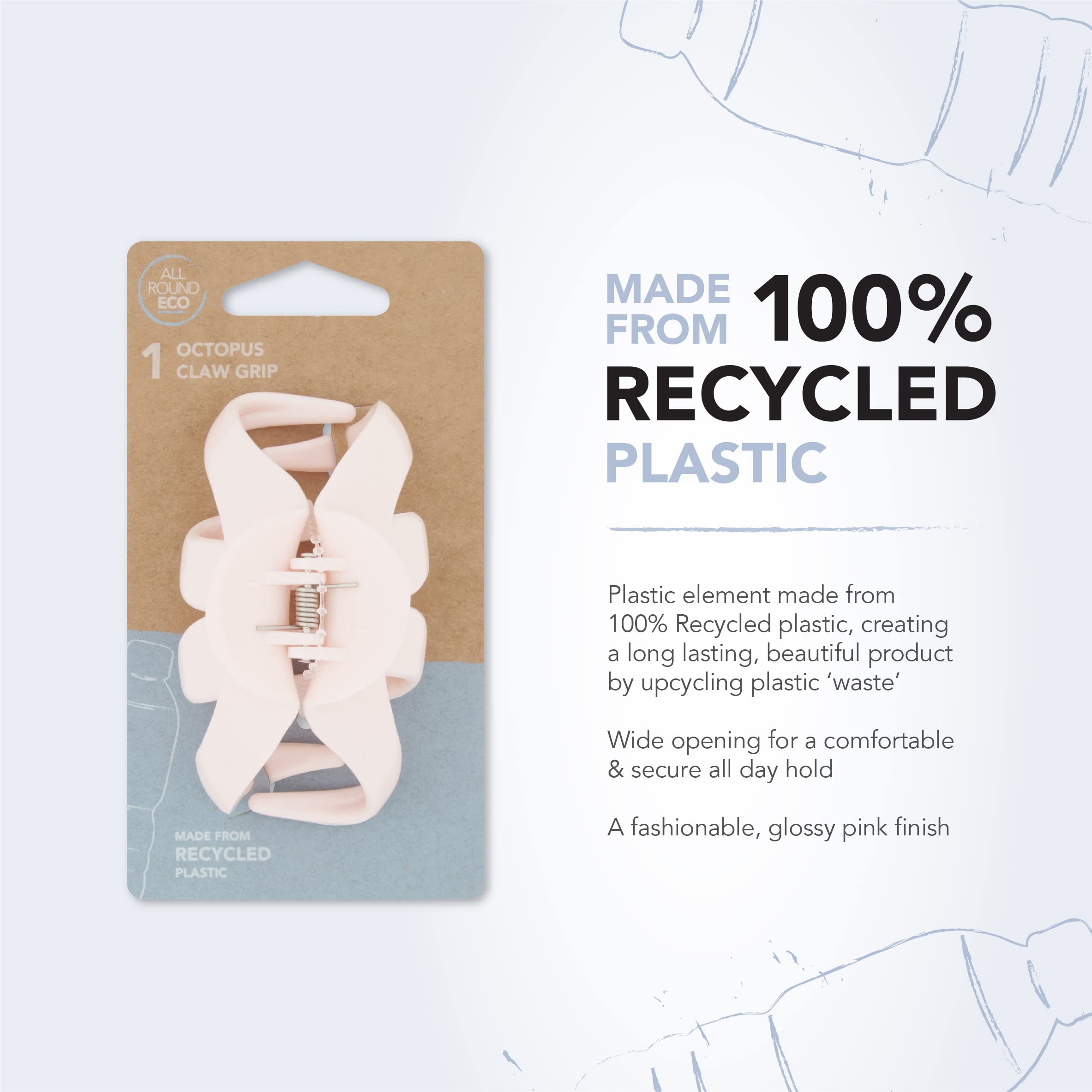 All Round Eco Octopus Claw Hair Grip in Pink - Made from 100% Recycled Plastic 5